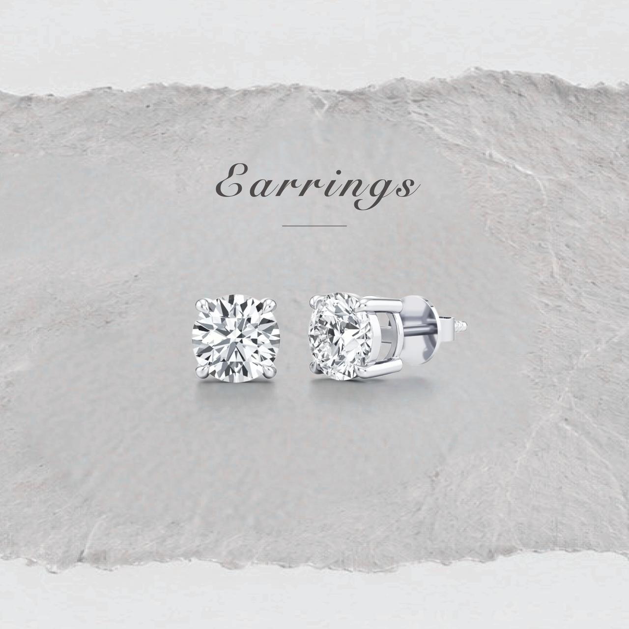 Translation missing: en.Lab grown diamond stud earrings in four prong basket setting, VVS2 D colour: Diamond Earrings & Studs