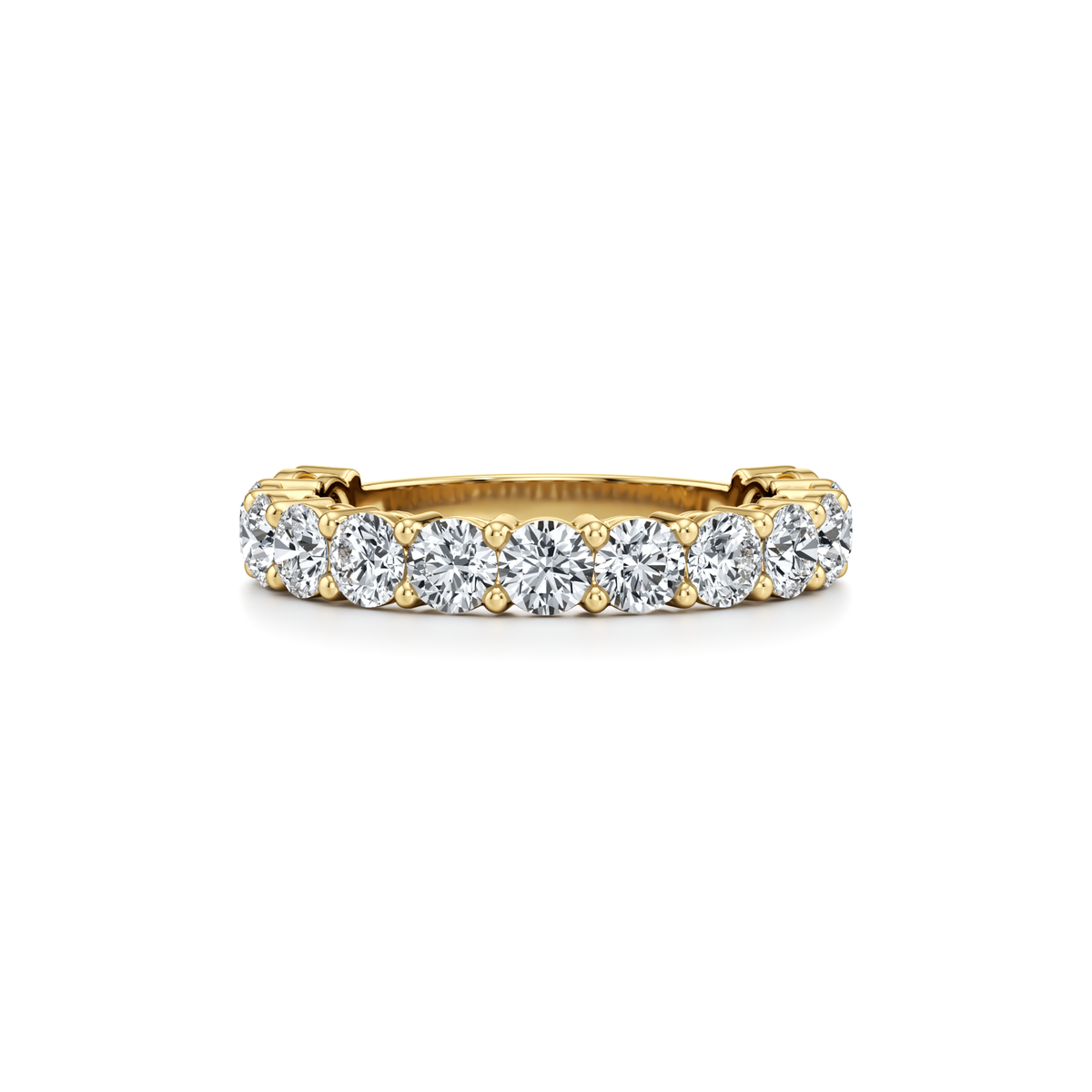 Round lab grown diamond pavé wedding ring with three-quarter eternity setting in 14K yellow gold