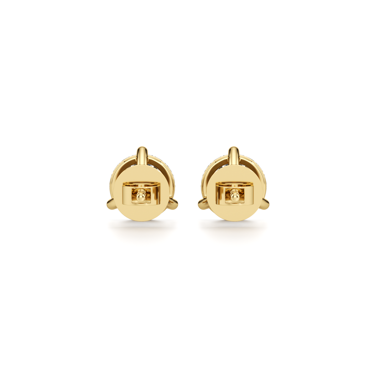 Martini set lab grown diamond stud earrings with screw backs in 14K yellow gold