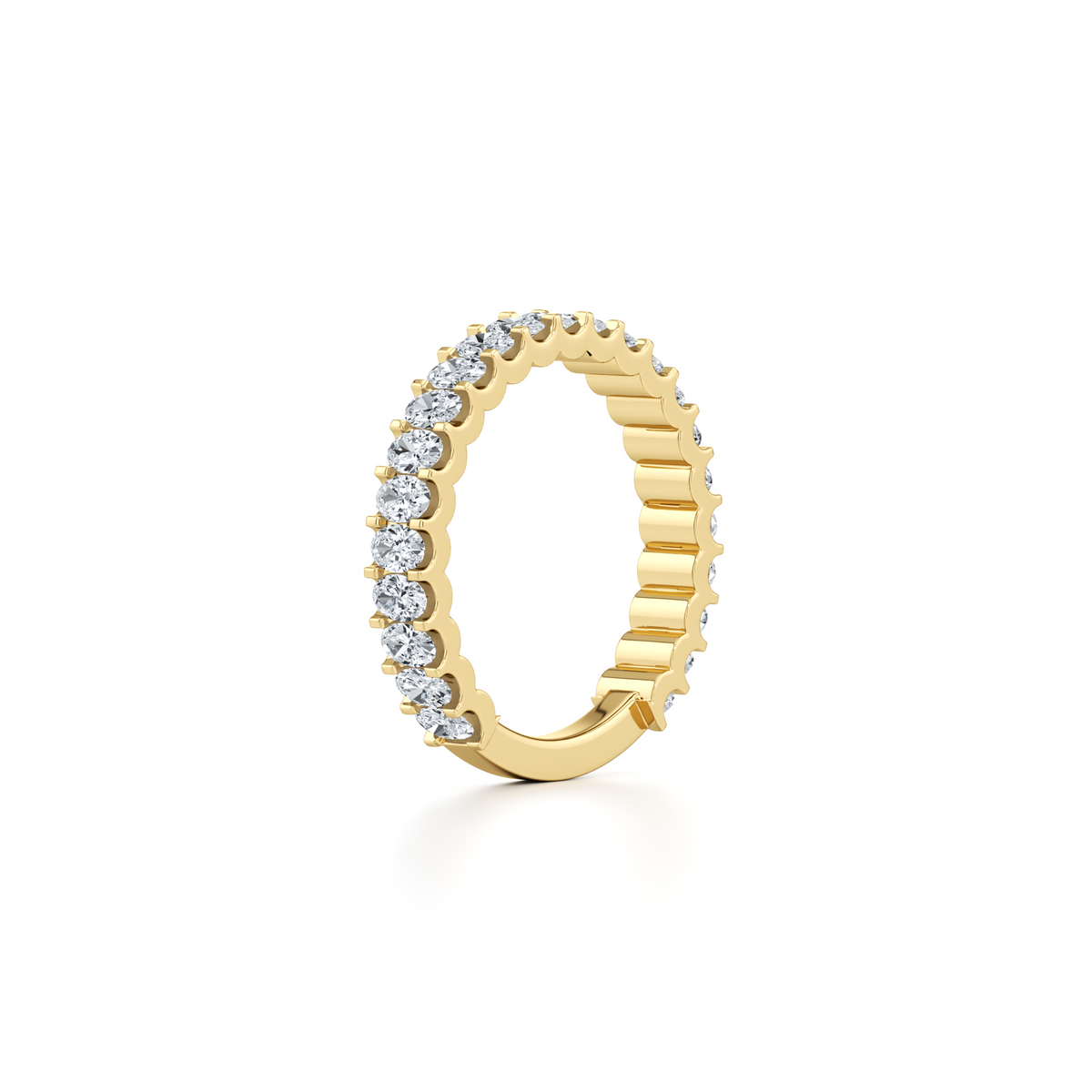 1.70 carat oval lab grown diamond wedding ring with shared prong setting in 14K yellow gold