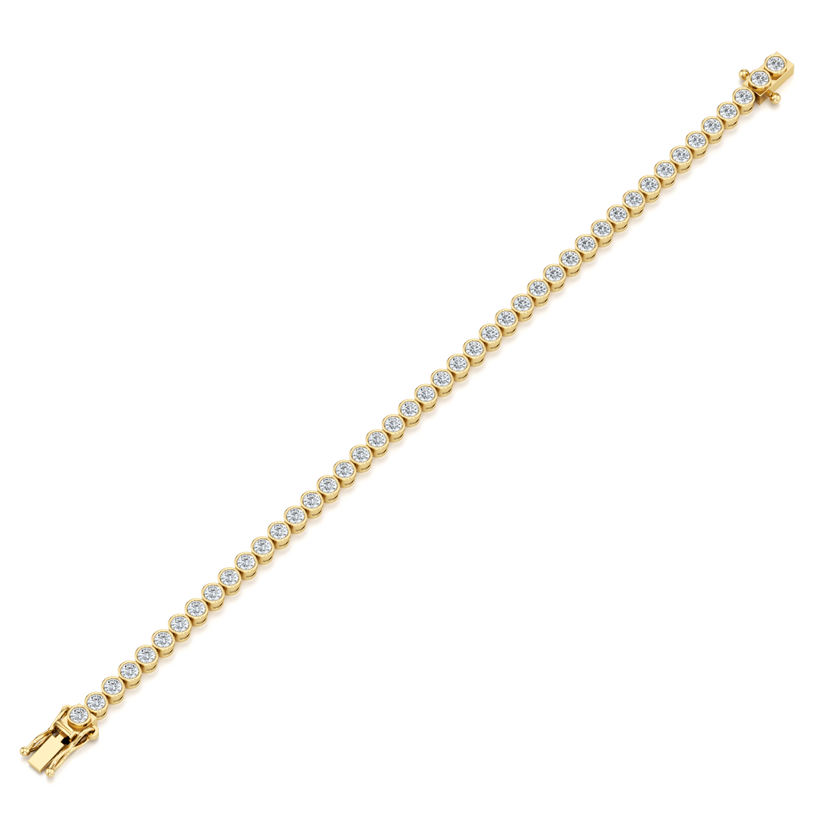 3.8mm round lab grown diamond bezel set tennis bracelet in 14K yellow gold