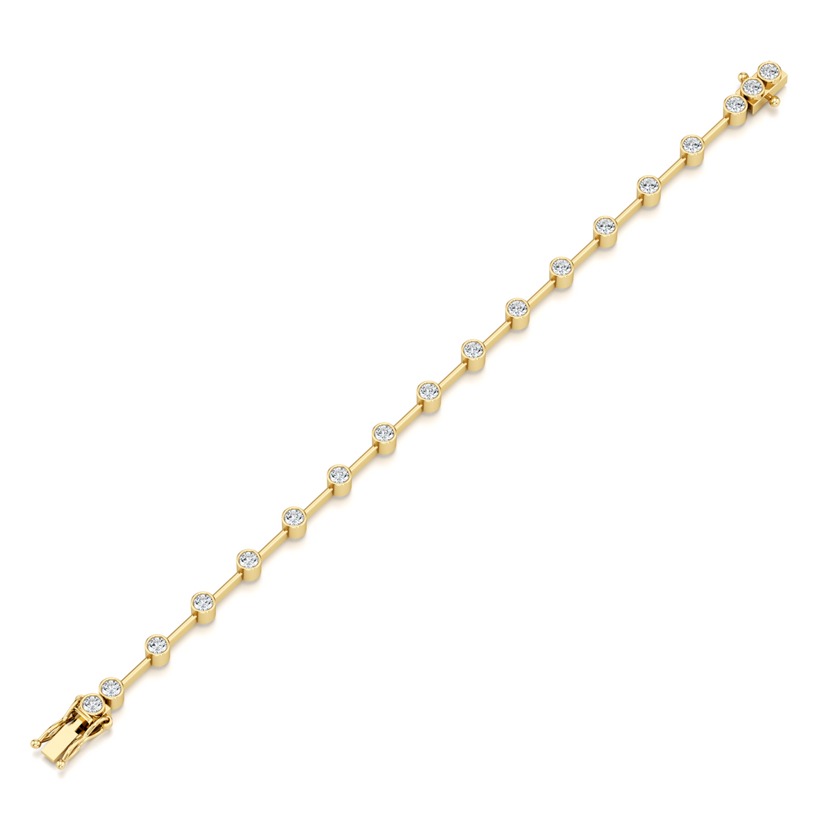 4mm round lab grown diamond bar set tennis bracelet in 14K yellow gold
