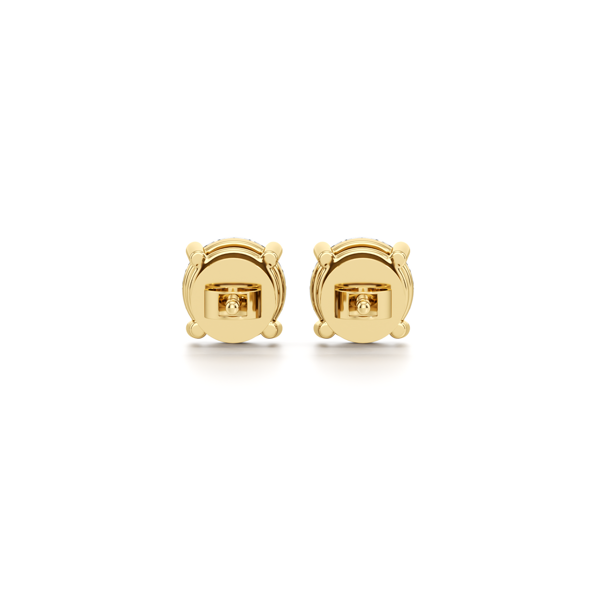 Basket set lab grown diamond stud earrings with screw backs in 14K yellow gold