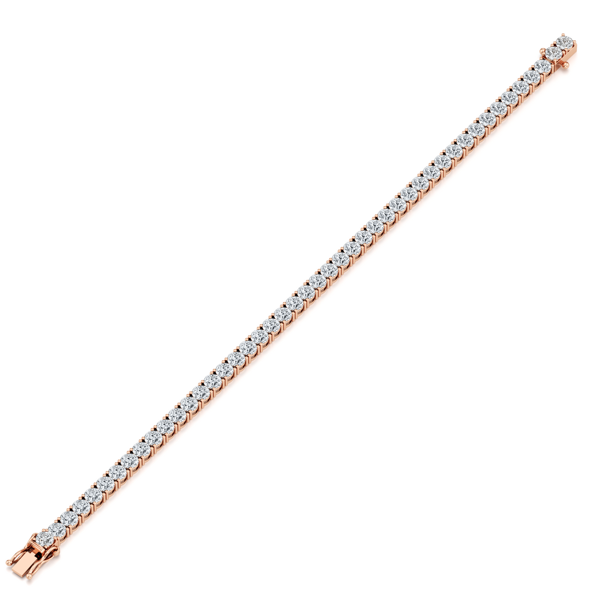 14 carat round lab grown diamond tennis bracelet with safety clasp in 14K rose gold