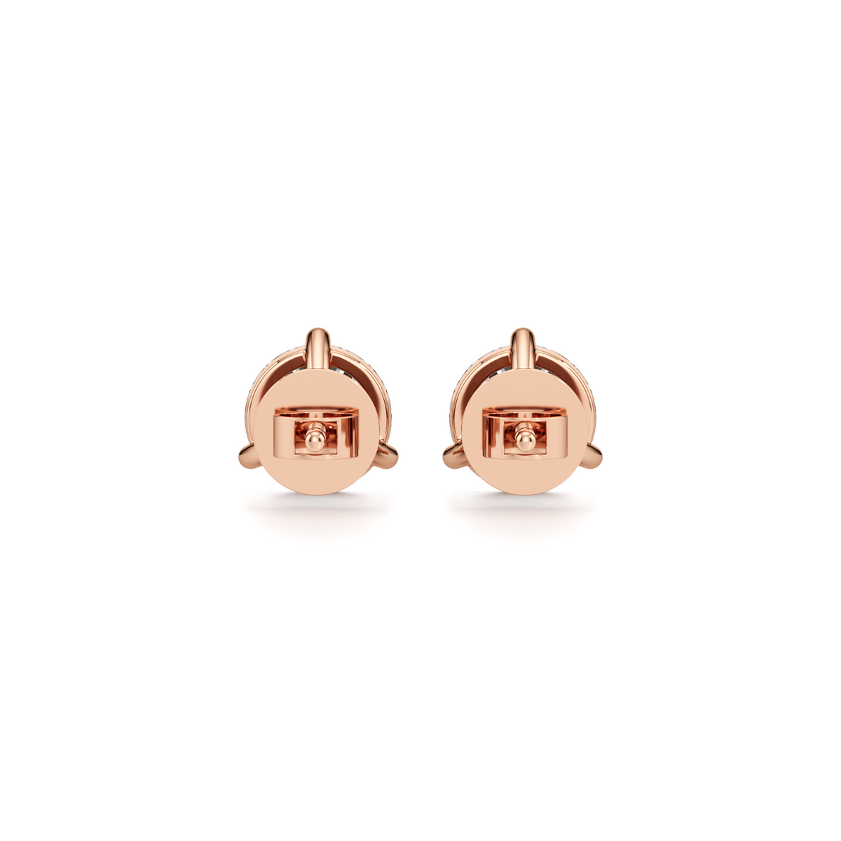 Martini set lab grown diamond stud earrings with screw backs in 14K rose gold
