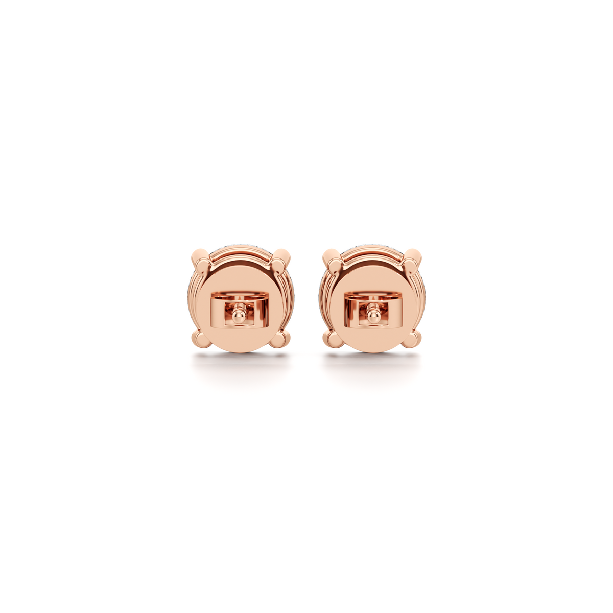 Basket set lab grown diamond stud earrings with screw backs in 14K rose gold