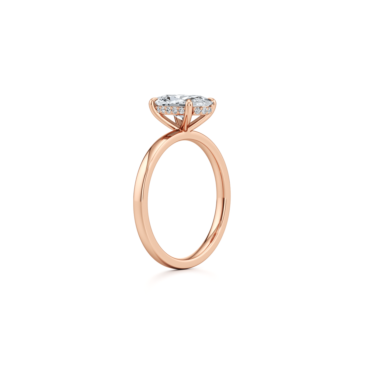 2.02 carat oval cut lab grown diamond solitaire with plain band in 14K rose gold