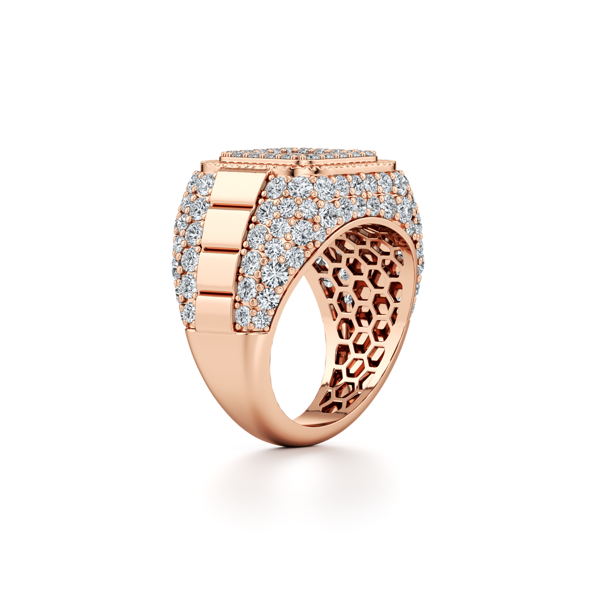 3 carat men's natural diamond signet ring with 6.5mm band in 10K rose gold