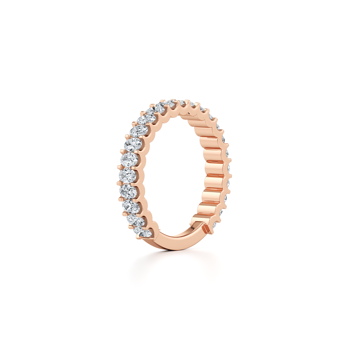 1.70 carat oval lab grown diamond wedding ring with shared prong setting in 14K rose gold