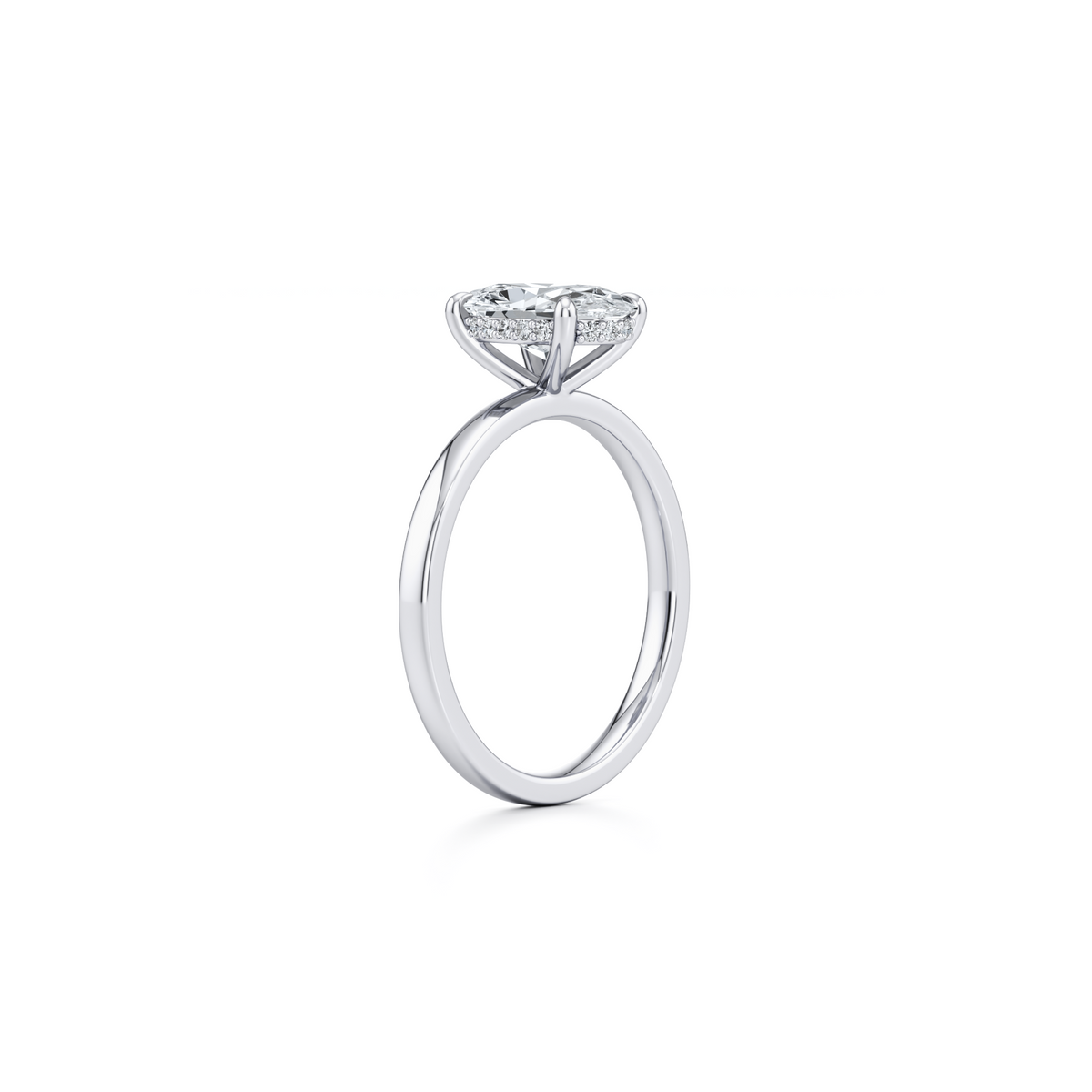 2.02 carat oval cut lab grown diamond solitaire with plain band in 14K white gold