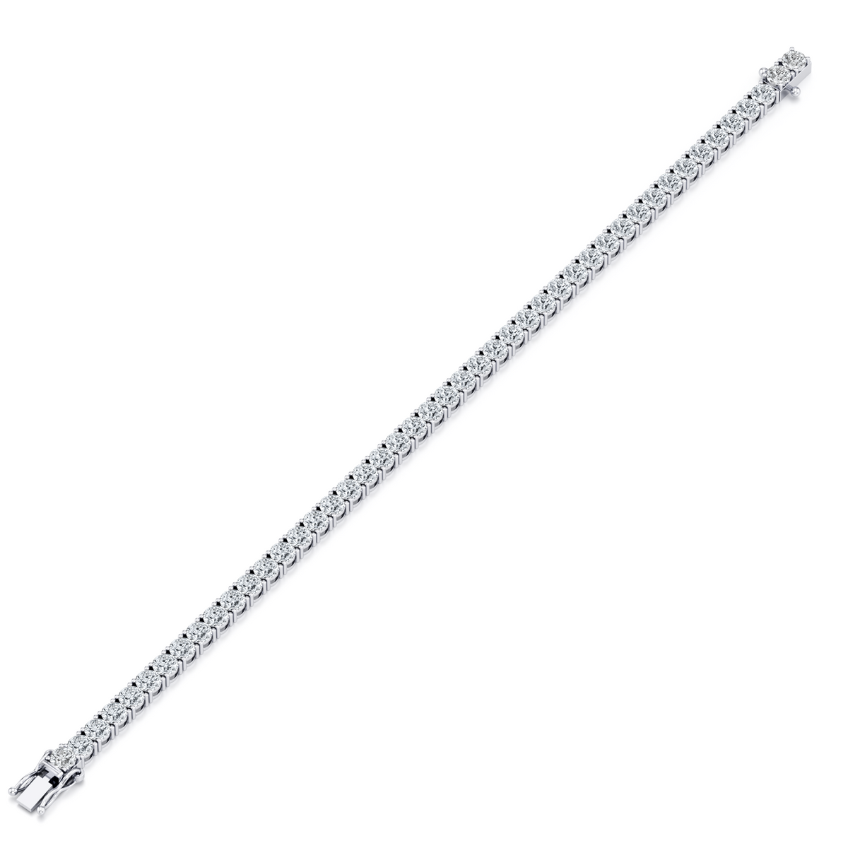 14 carat round lab grown diamond tennis bracelet with safety clasp in 14K white gold
