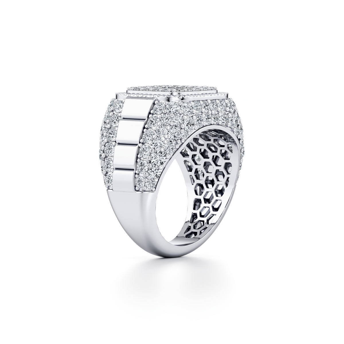 3 carat men's natural diamond signet ring with 6.5mm band in 10K white gold