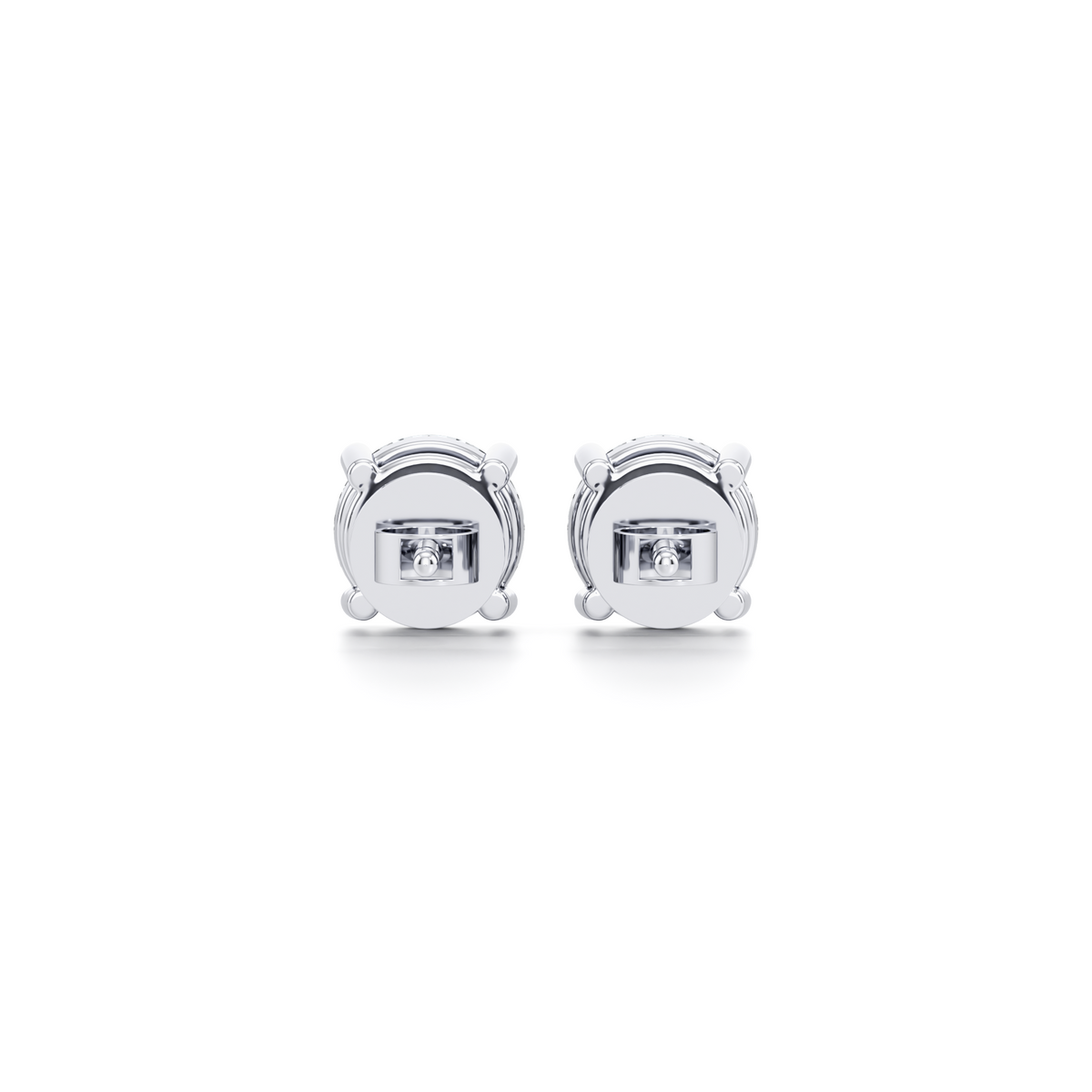 Basket set lab grown diamond stud earrings with screw backs in 14K white gold