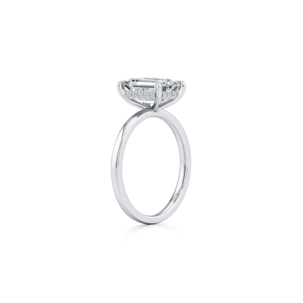 3.01 carat emerald lab grown diamond solitaire with plain band in 14K white gold