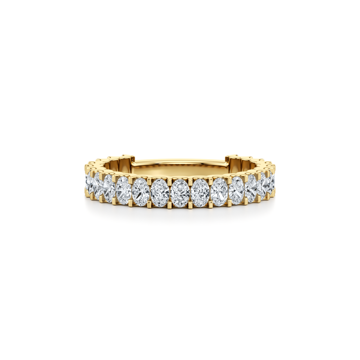 Oval lab grown diamond pavé wedding ring with three-quarter eternity setting in 14K yellow gold