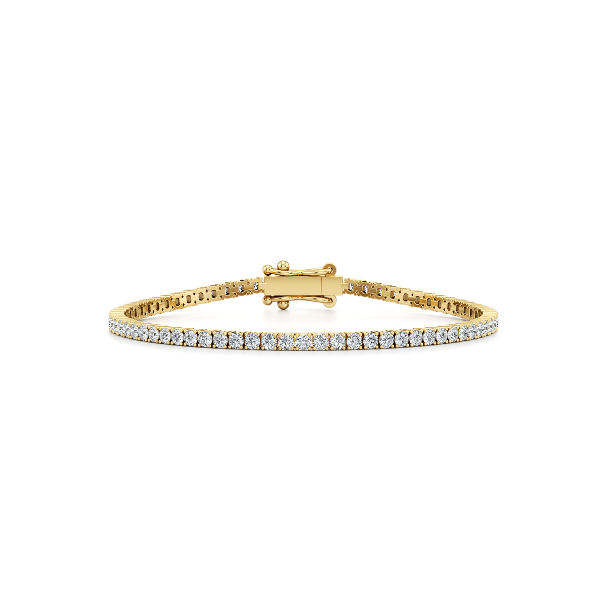 4 carat round lab grown diamond tennis bracelet with four prong setting in 14K yellow gold