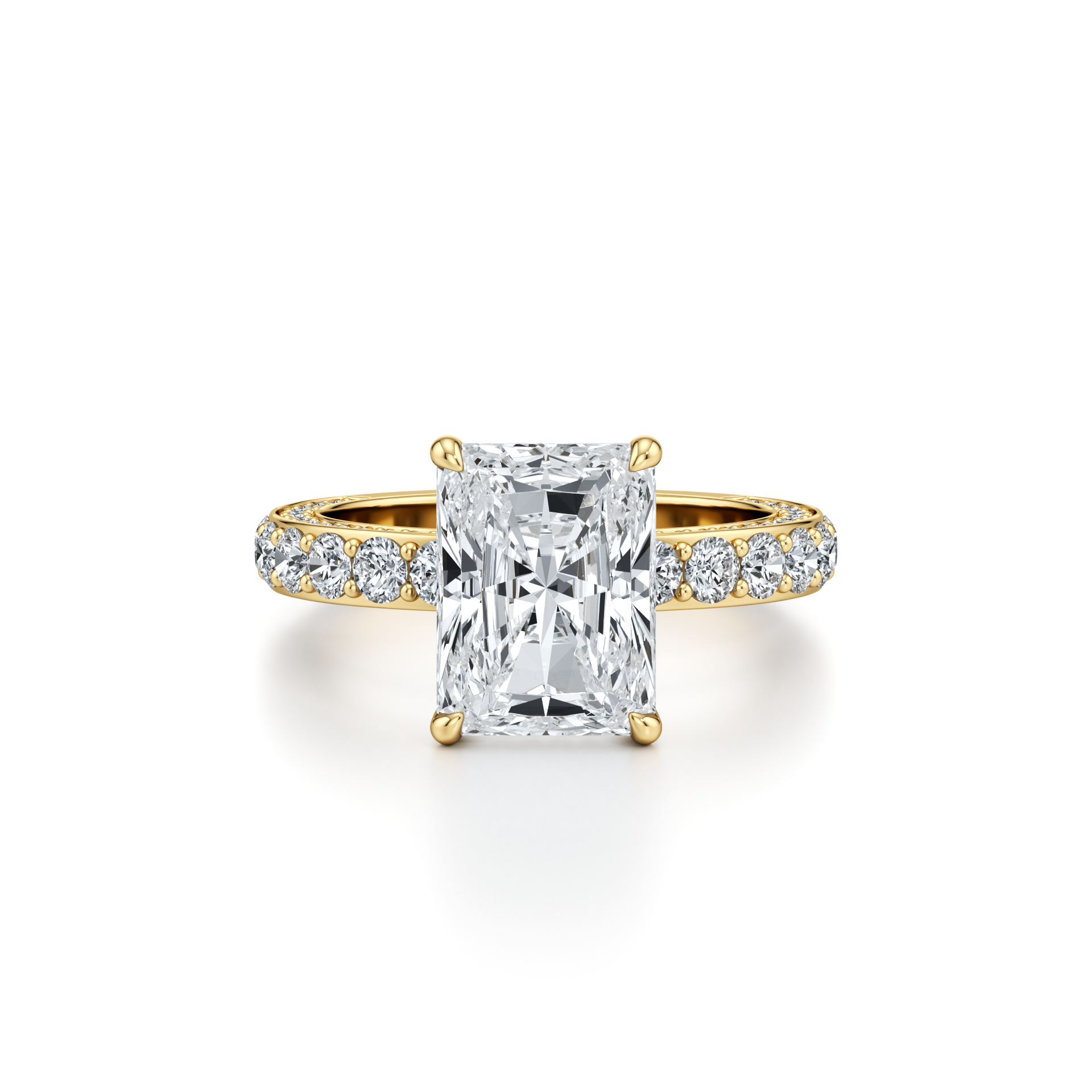 4.03ct VS1 Radiant Lab Grown Diamond Engagement Ring |  3 Row Pavé & Hidden Halo