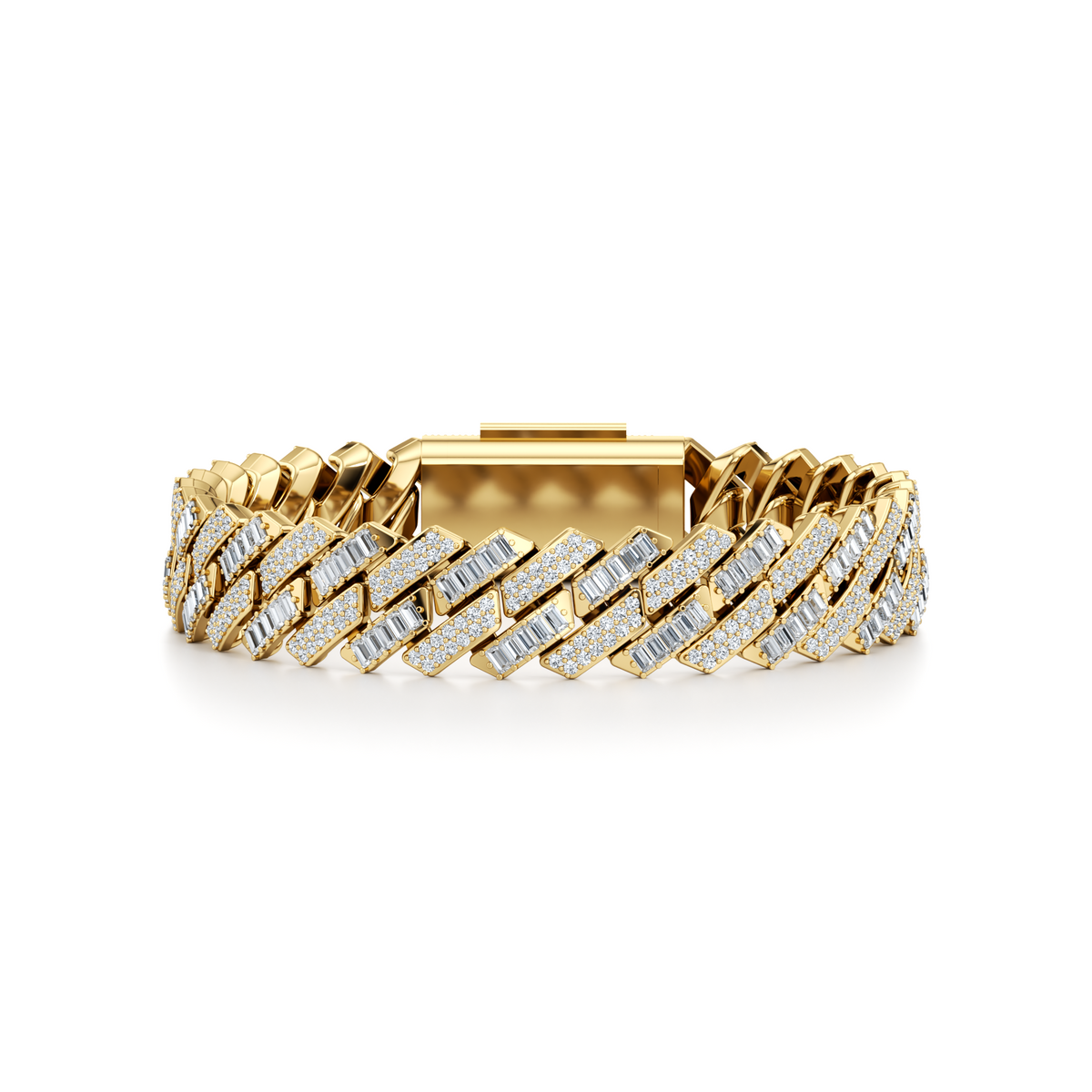 10 carat round and baguette lab grown diamond Miami Cuban link bracelet in 10K yellow gold