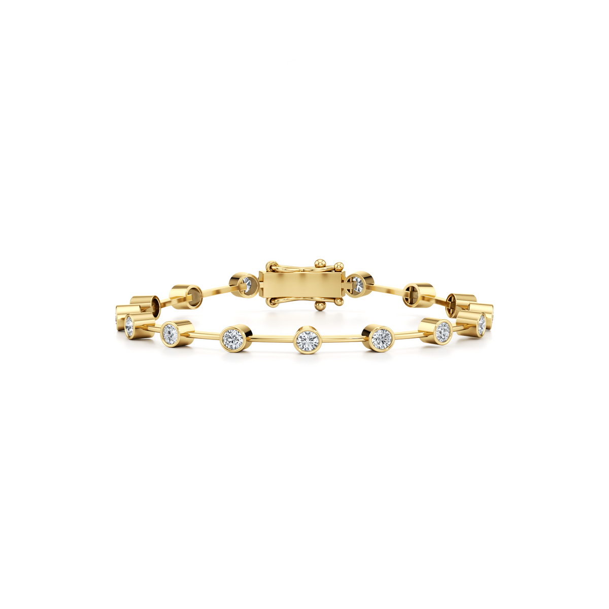 3 carat round lab grown diamond bar set tennis bracelet in 14K yellow gold