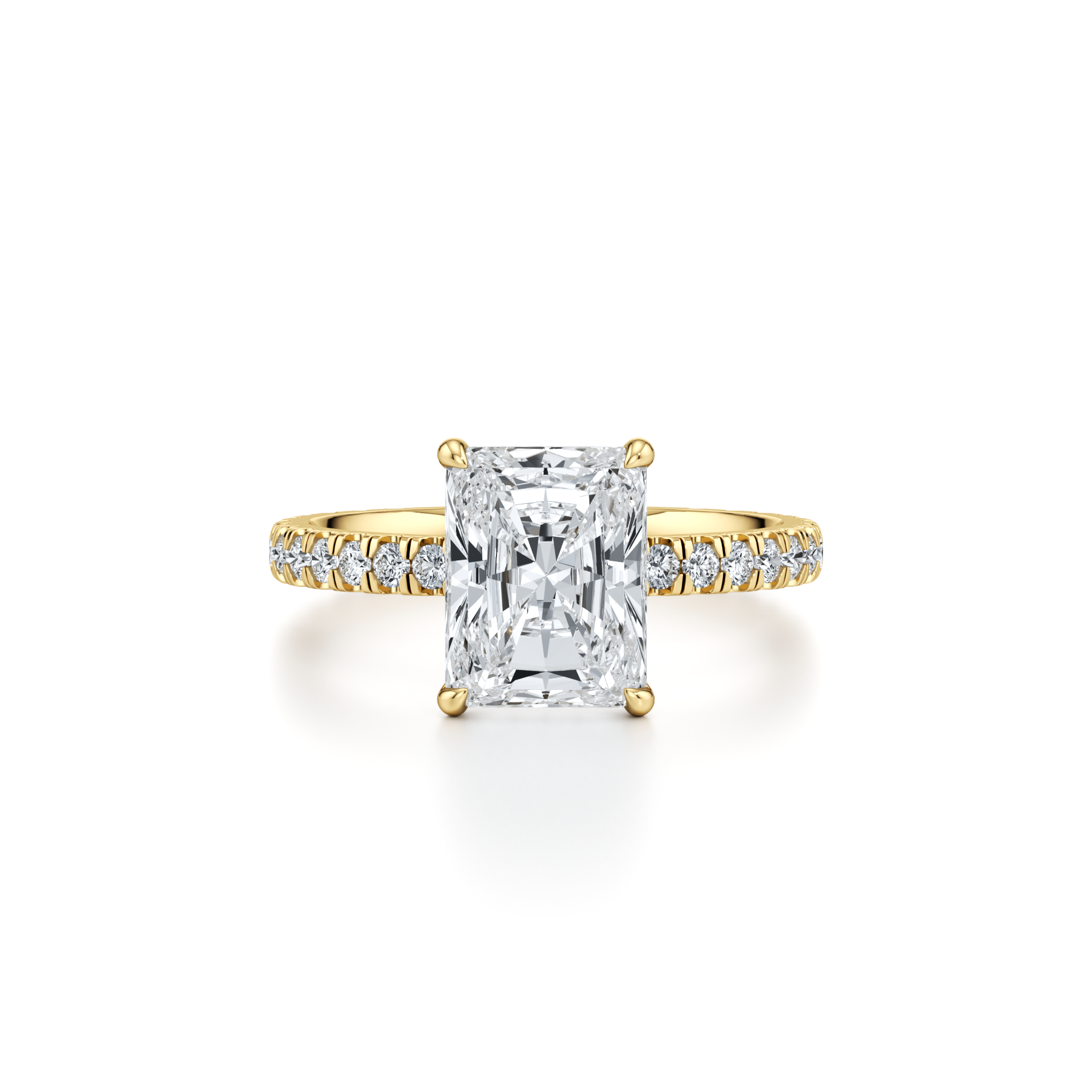 3.25ct VS1 Radiant Lab Grown Diamond Engagement Ring | Single Row Pavé & Hidden Halo