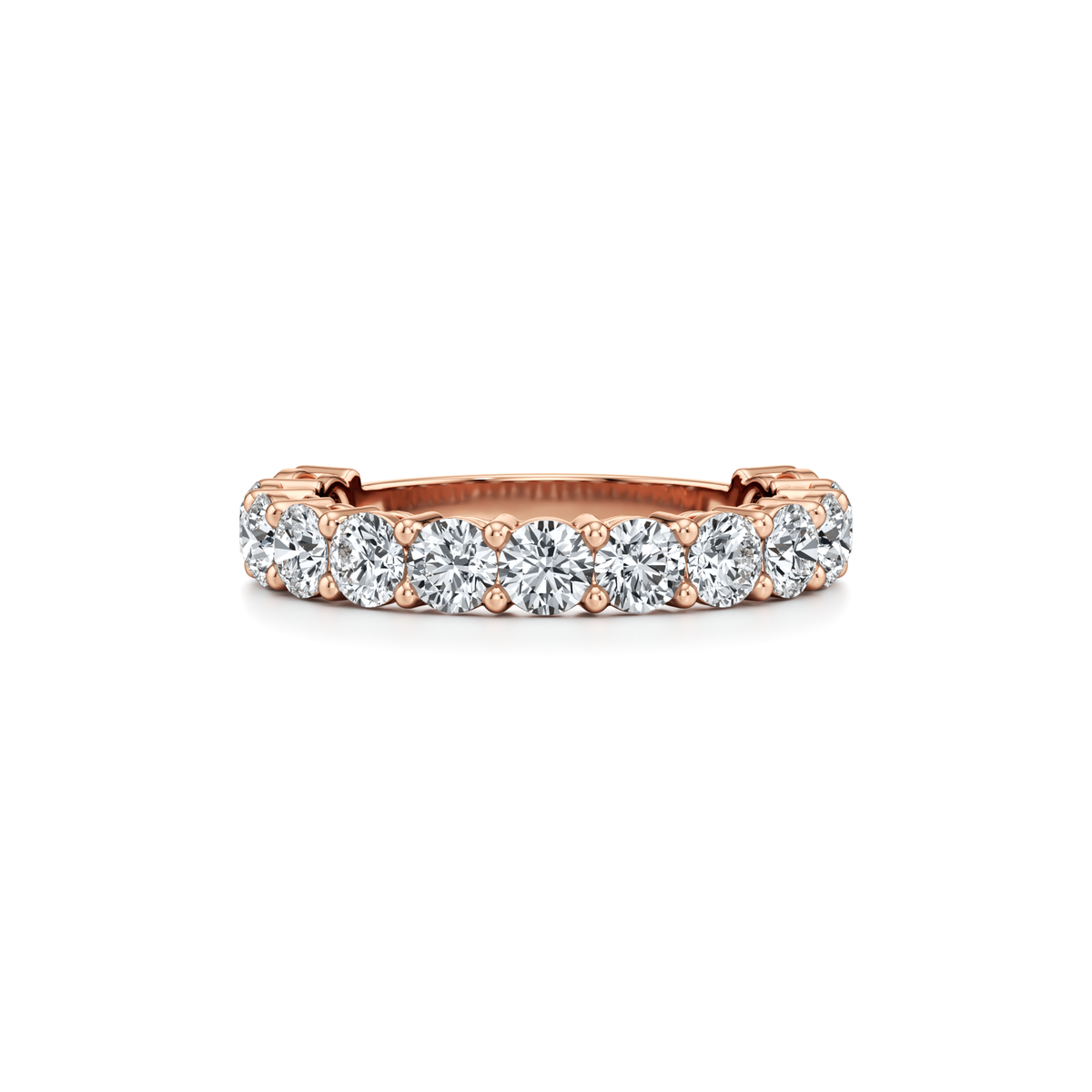 Round lab grown diamond pavé wedding ring with three-quarter eternity setting in 14K rose gold