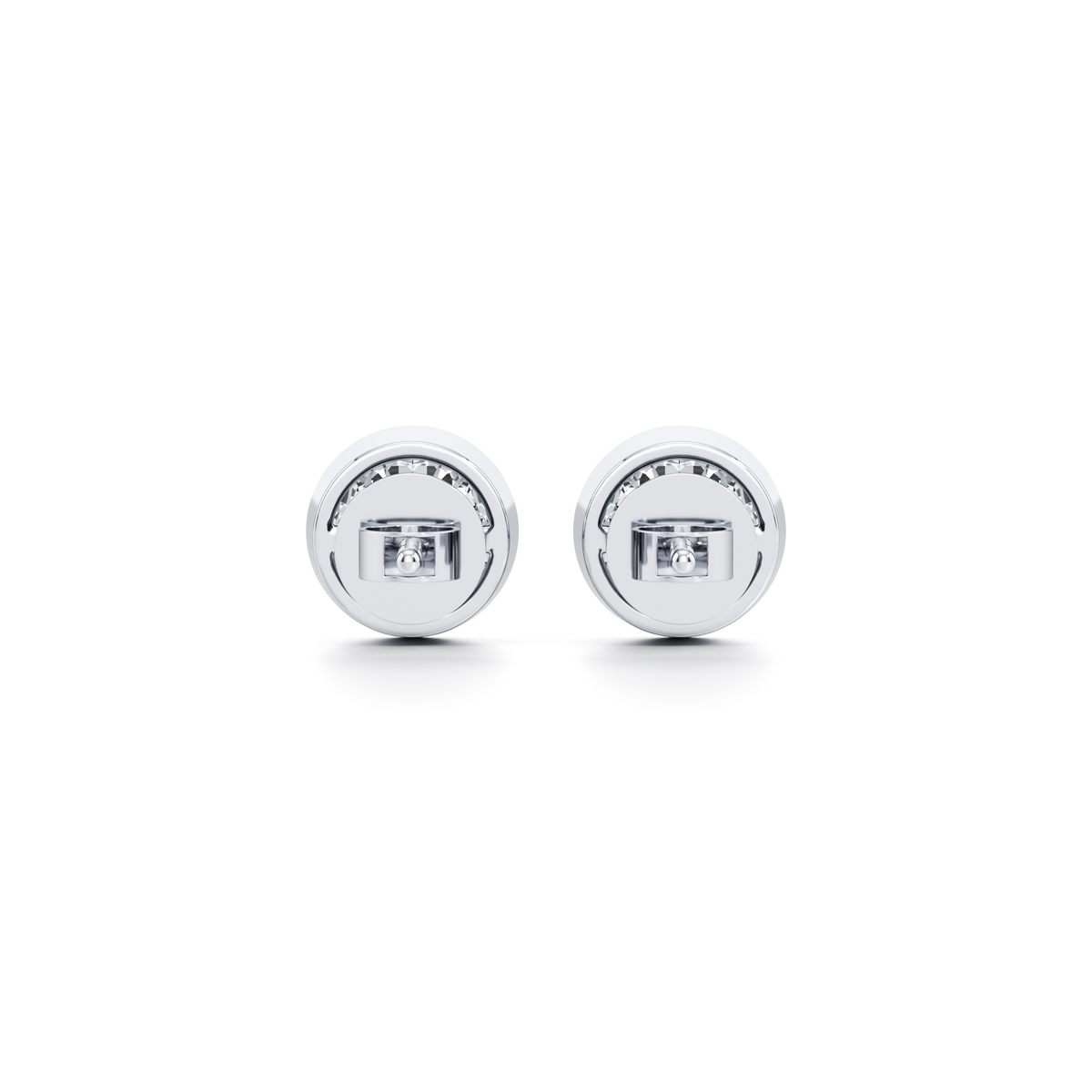 Round lab grown diamond solitaire studs with bezel setting in 14K gold
