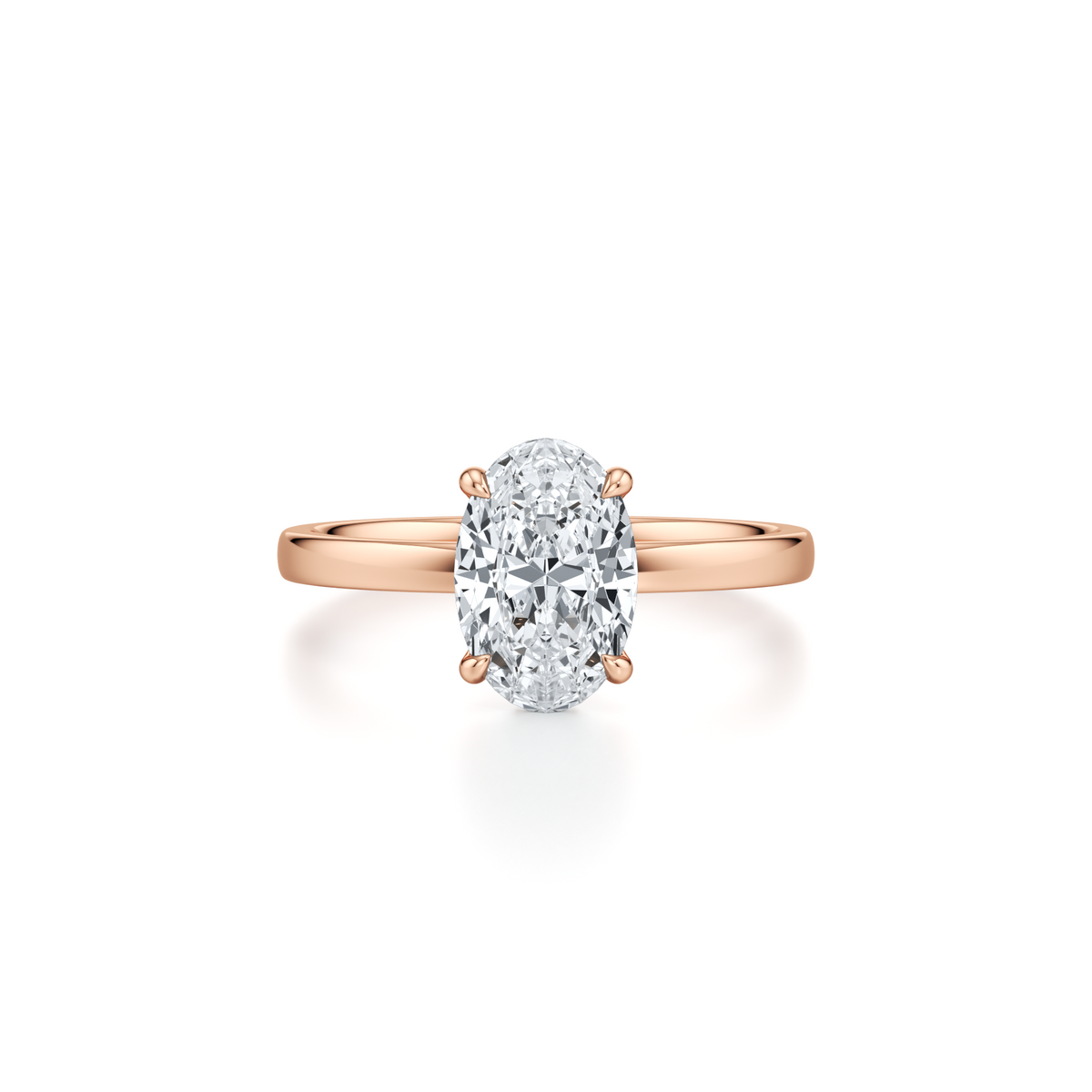2.02 carat oval lab grown diamond solitaire engagement ring with hidden halo in 14K rose gold