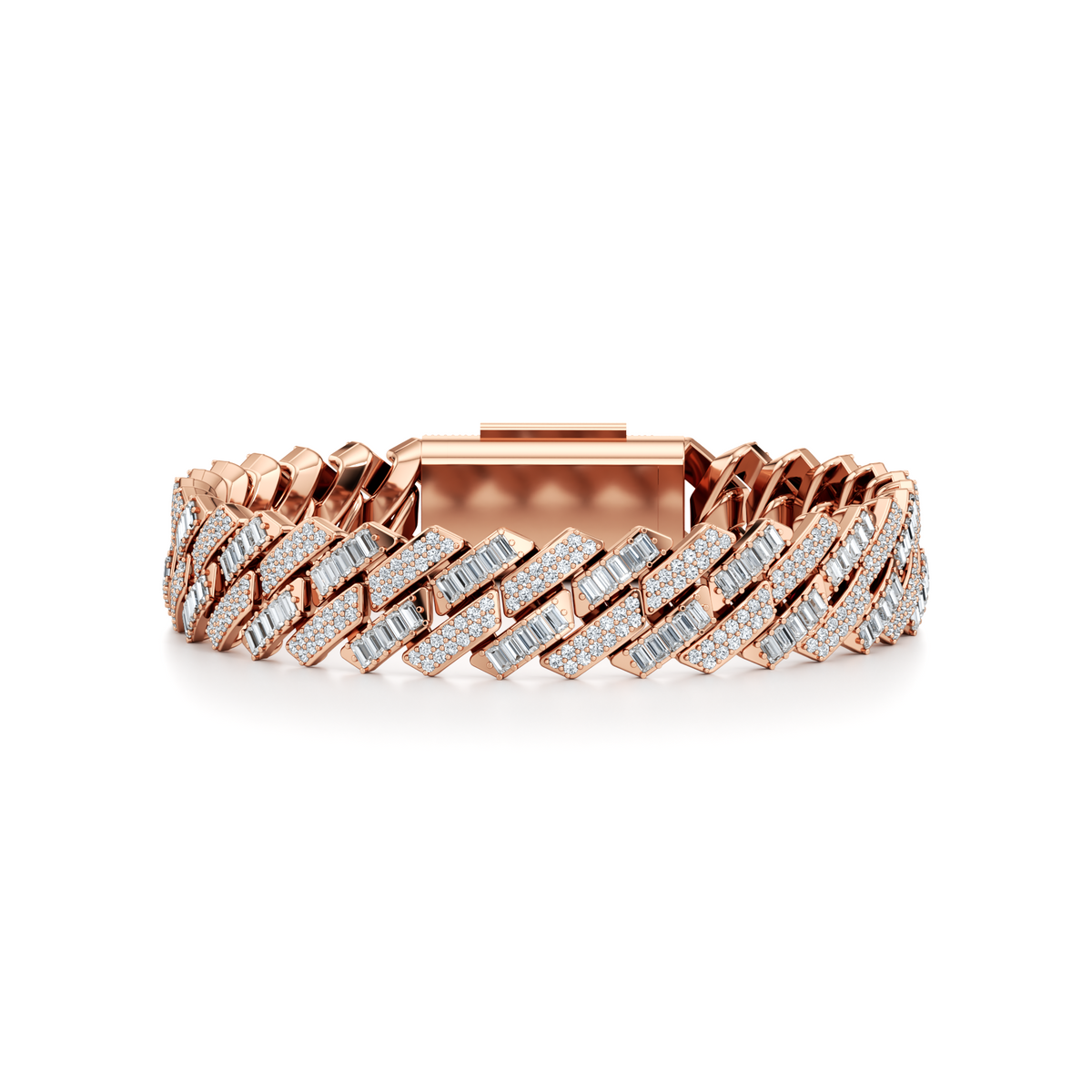 10 carat round and baguette lab grown diamond Miami Cuban link bracelet in 10K rose gold