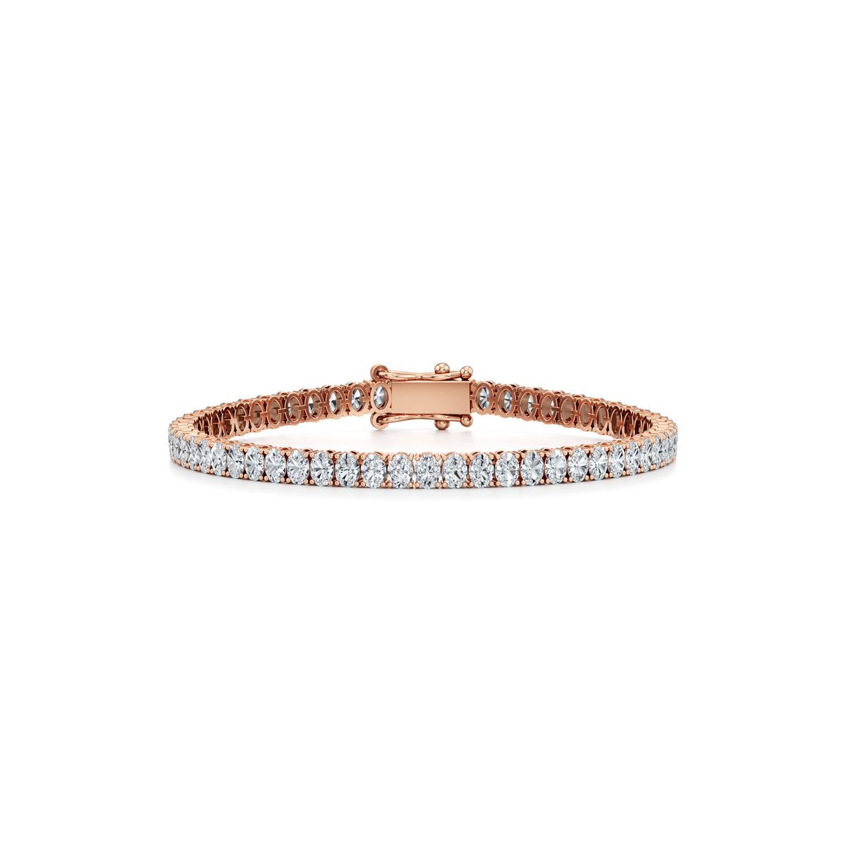 6 carat oval lab grown diamond tennis bracelet with four prong setting in 14K rose gold