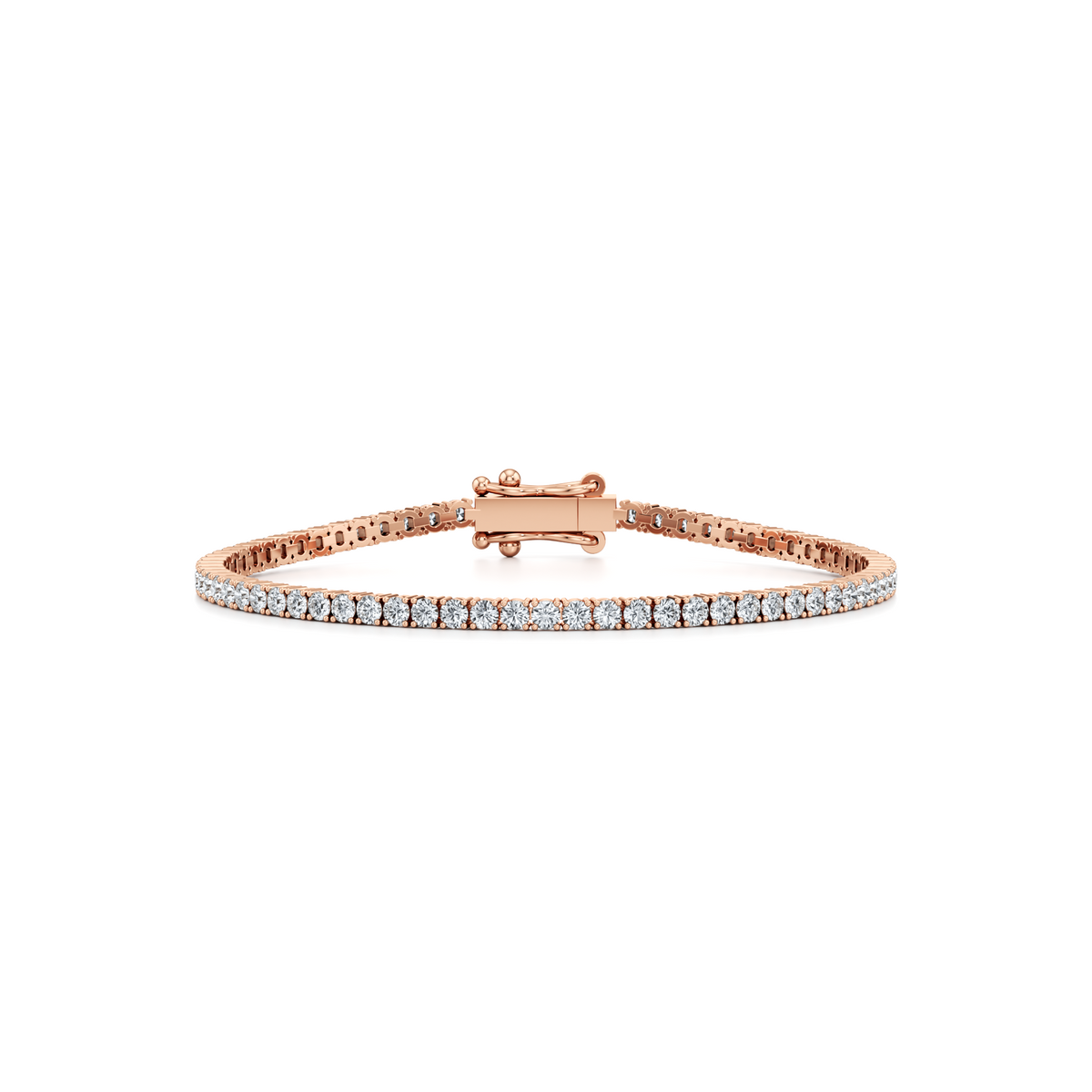 4 carat round lab grown diamond tennis bracelet with four prong setting in 14K rose gold