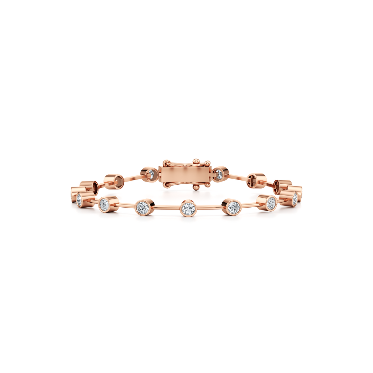 3 carat round lab grown diamond bar set tennis bracelet in 14K rose gold