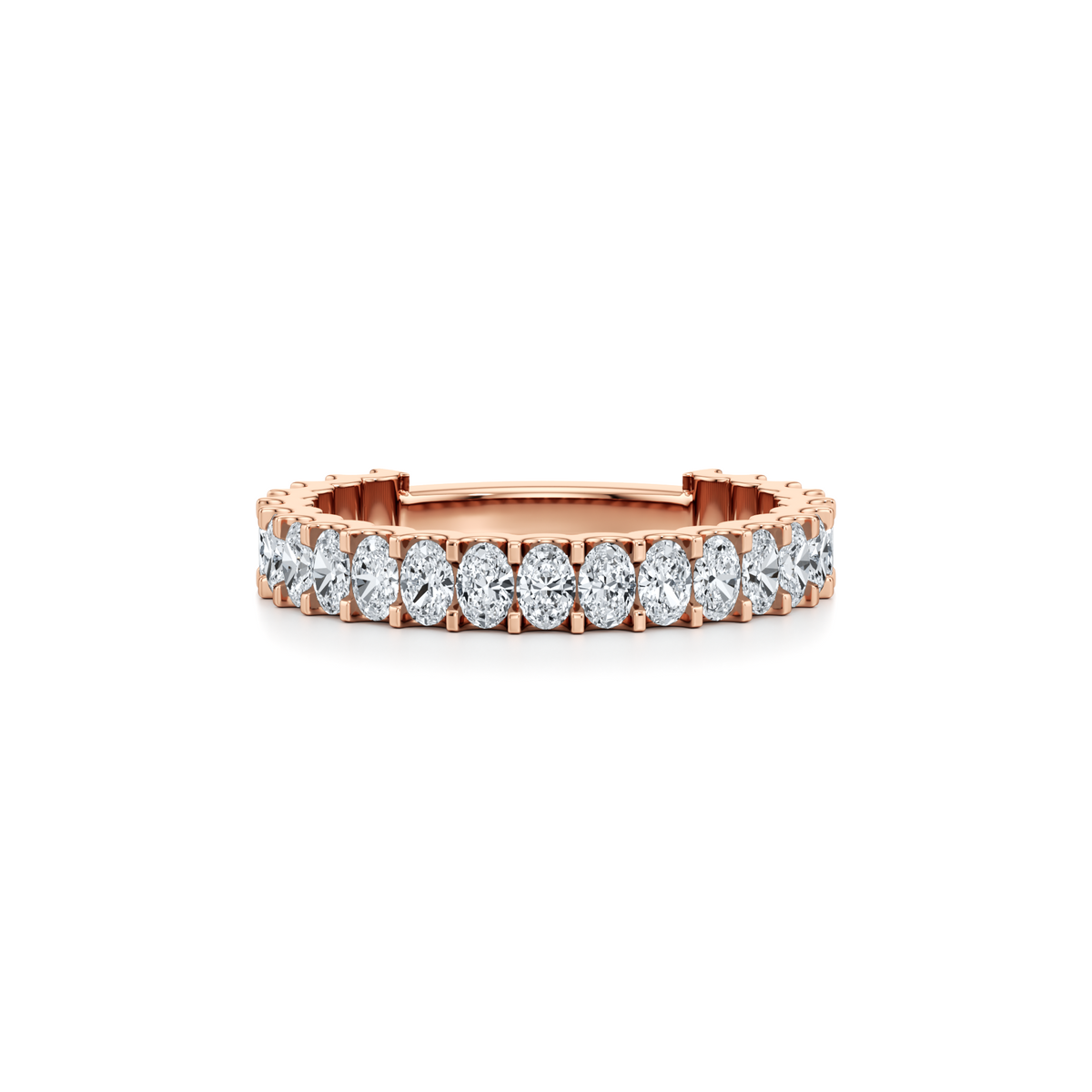 Oval lab grown diamond pavé wedding ring with three-quarter eternity setting in 14K rose gold