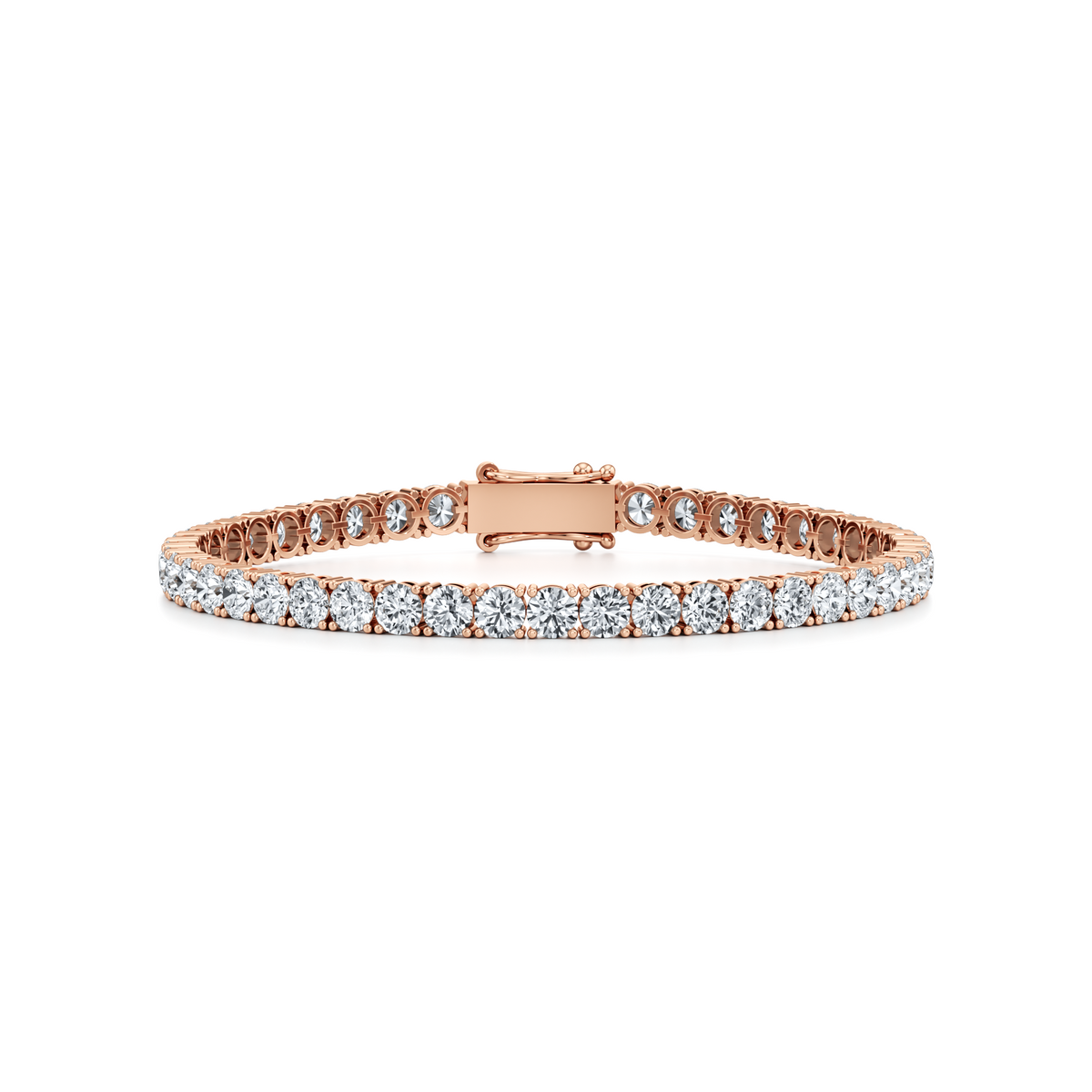 14 carat round lab grown diamond tennis bracelet with four prong setting in 14K rose gold