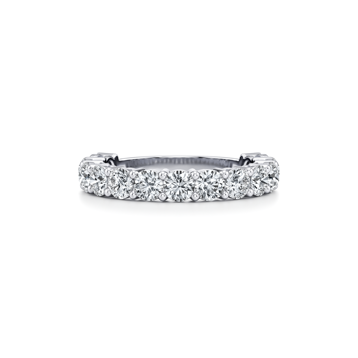 Round lab grown diamond pavé wedding ring with three-quarter eternity setting in 14K white gold