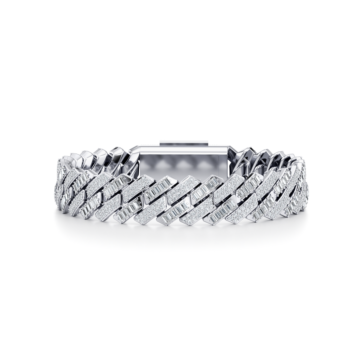 10 carat round and baguette lab grown diamond Miami Cuban link bracelet in 10K white gold