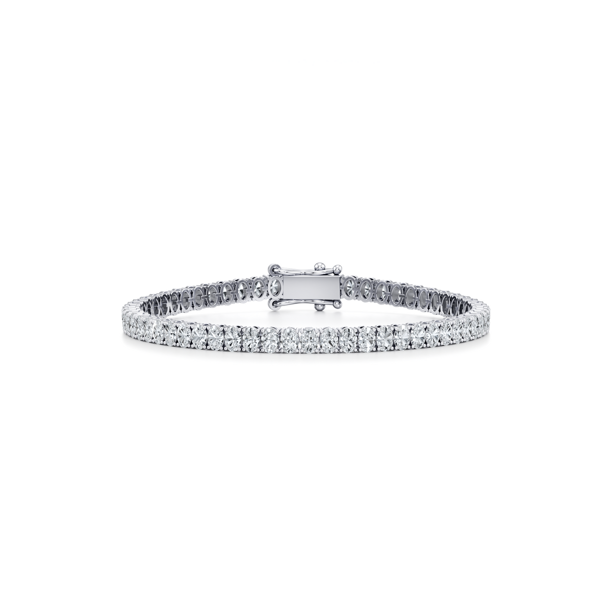 6 carat oval lab grown diamond tennis bracelet with four prong setting in 14K white gold