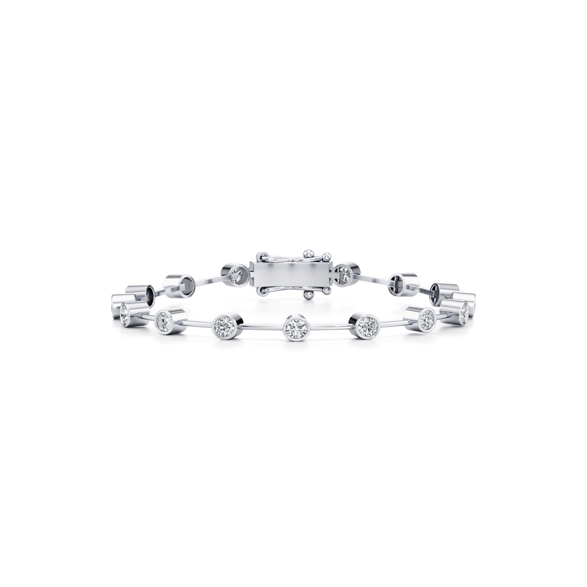 3 carat round lab grown diamond bar set tennis bracelet in 14K white gold