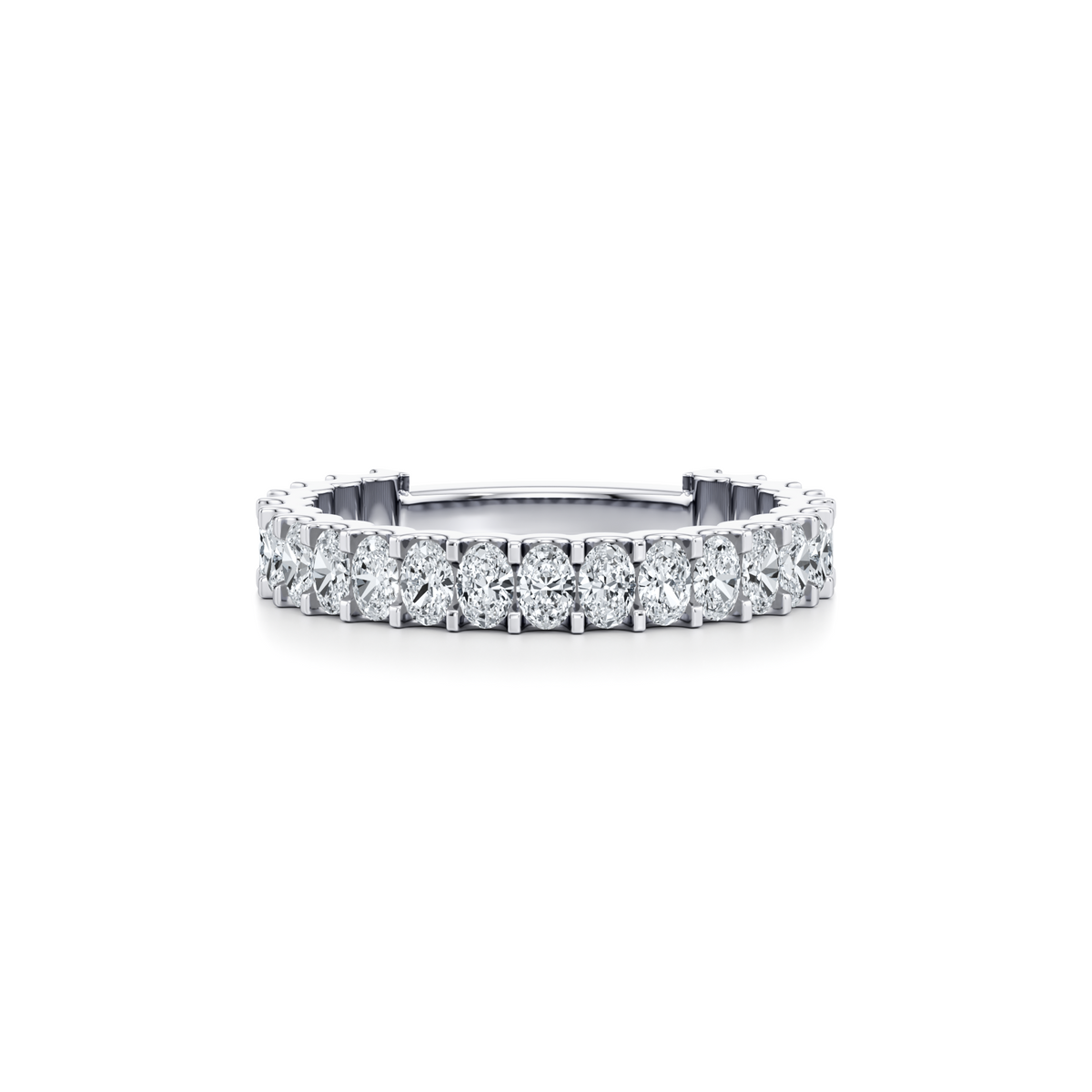 Oval lab grown diamond pavé wedding ring with three-quarter eternity setting in 14K white gold