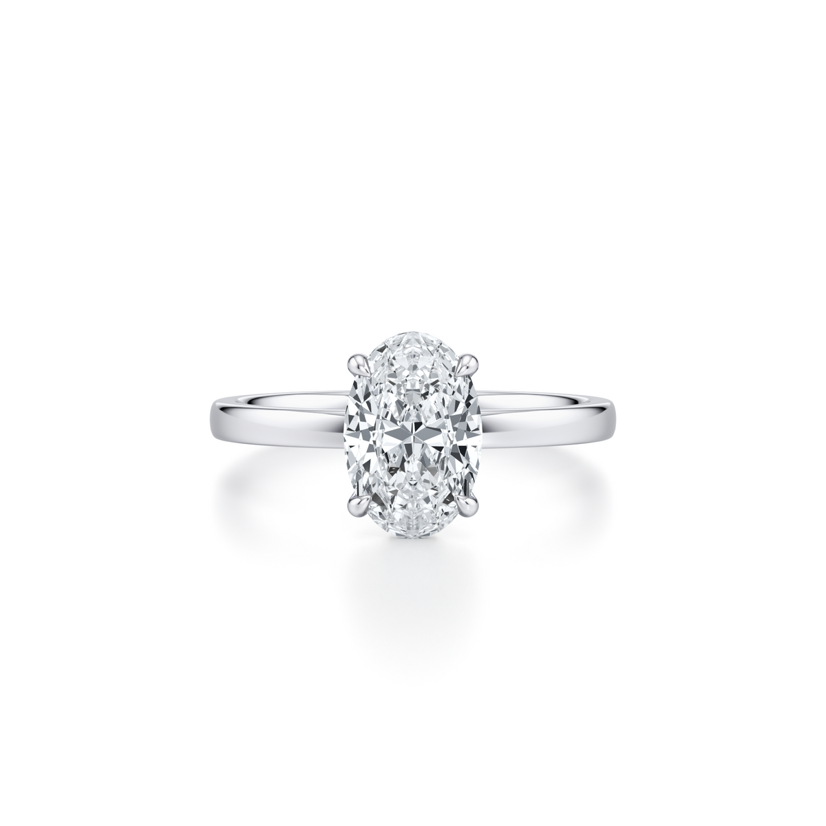 2.02 carat oval lab grown diamond solitaire engagement ring with hidden halo in 14K white gold