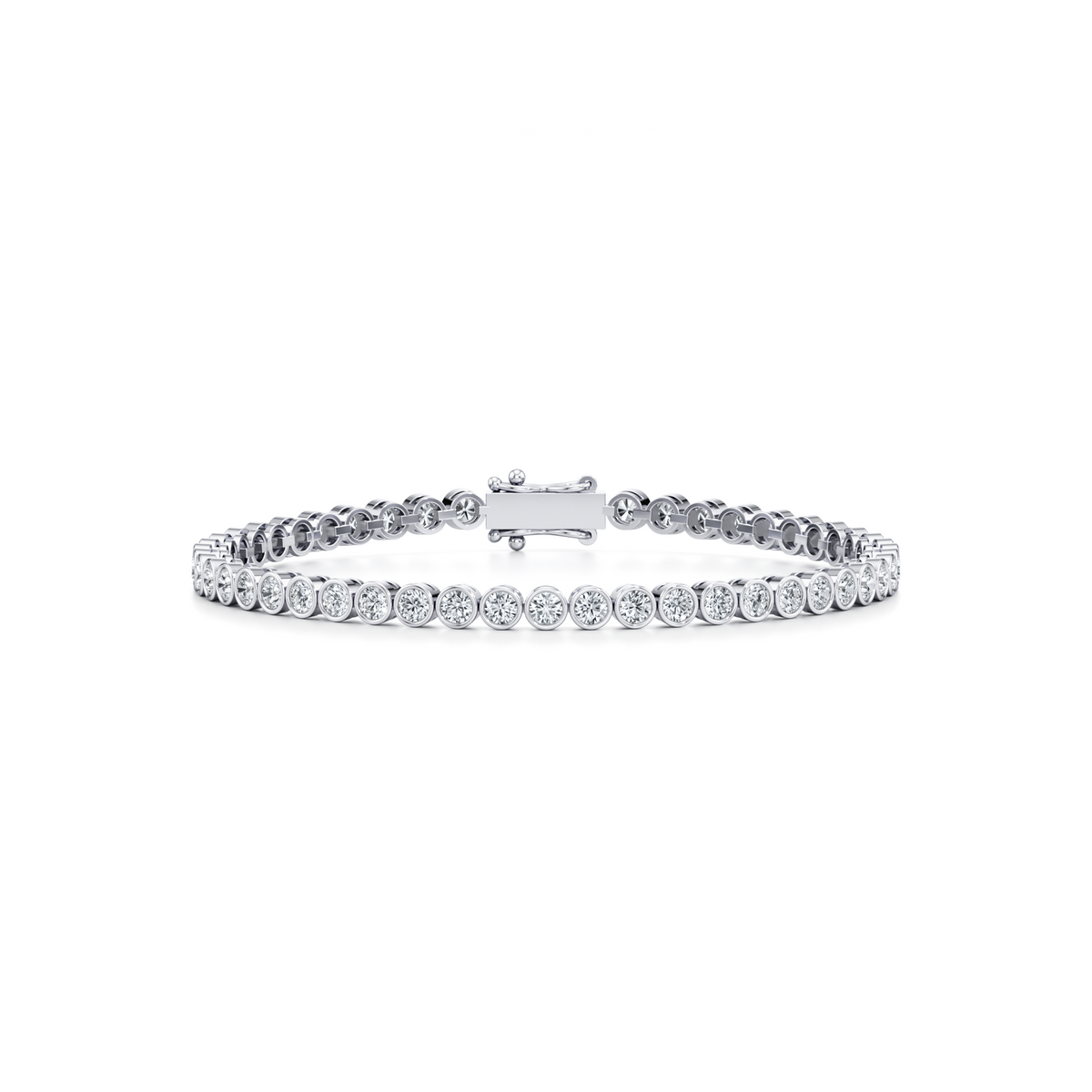 4 carat round lab grown diamond bezel set tennis bracelet in 14K white gold