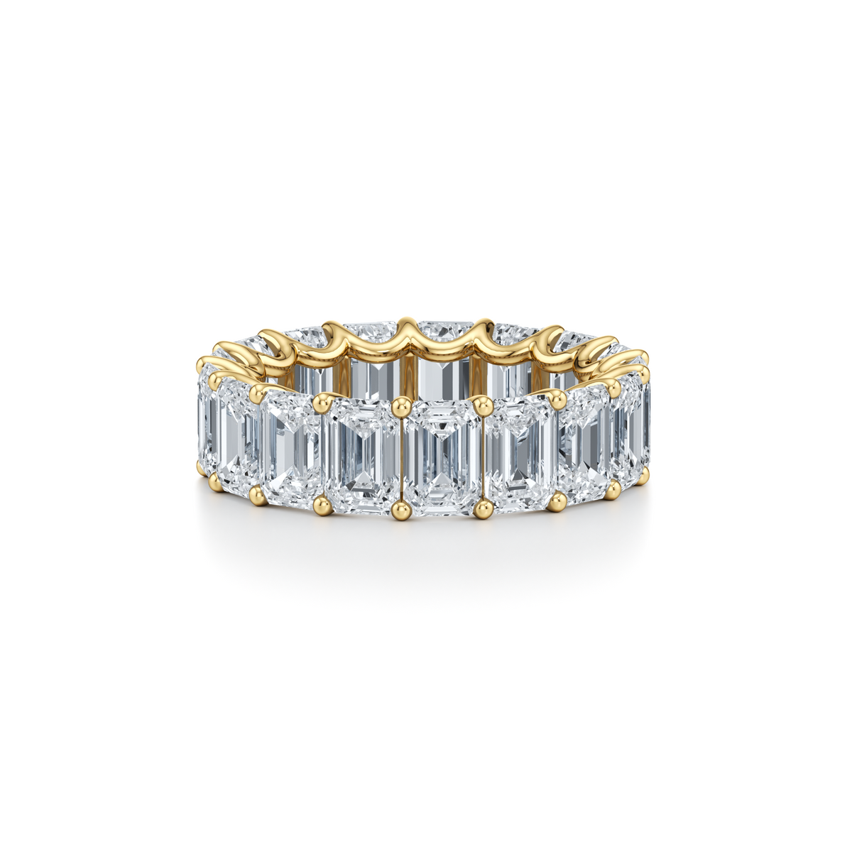 14 carat emerald cut lab grown diamond full eternity ring in 14K yellow gold