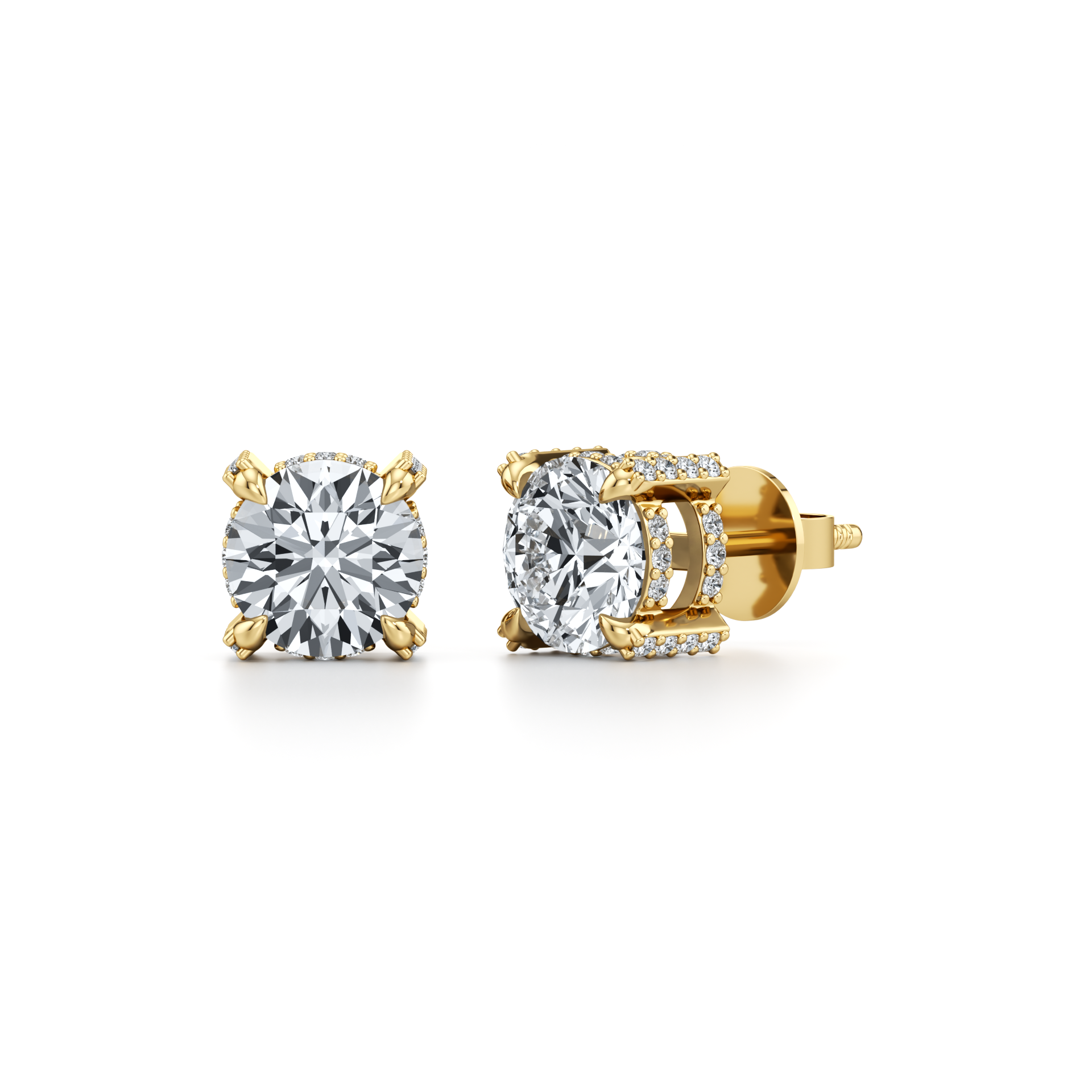 Round Lab Grown Diamond Stud Earrings | Hidden Halo