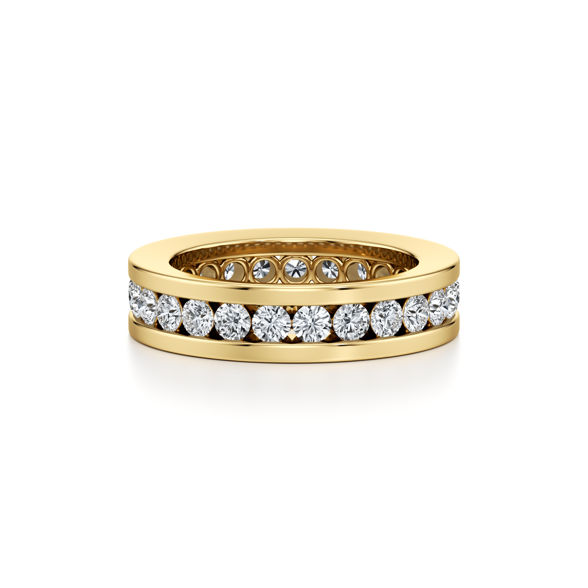 3 carat round lab grown diamond channel set full eternity ring in 14K yellow gold