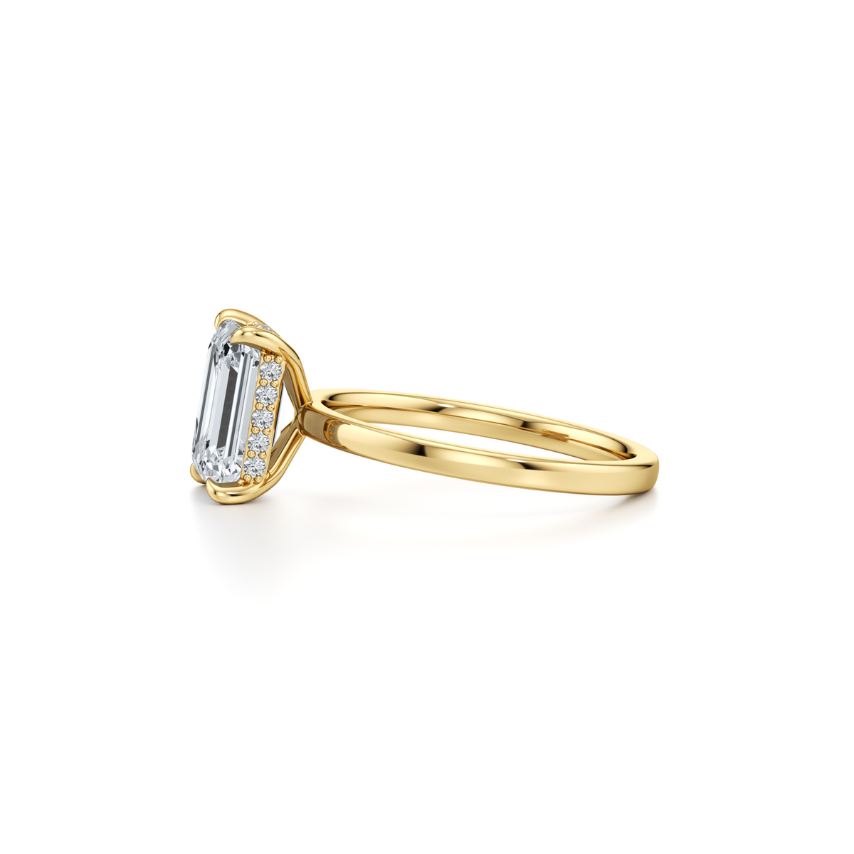 3.01 carat VVS2 emerald lab grown diamond solitaire ring in 14K yellow gold, IGI certified