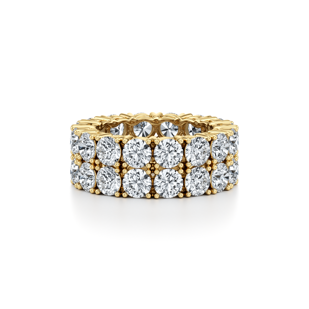 11 carat round lab grown diamond double row pavé men's eternity ring in 10K yellow gold