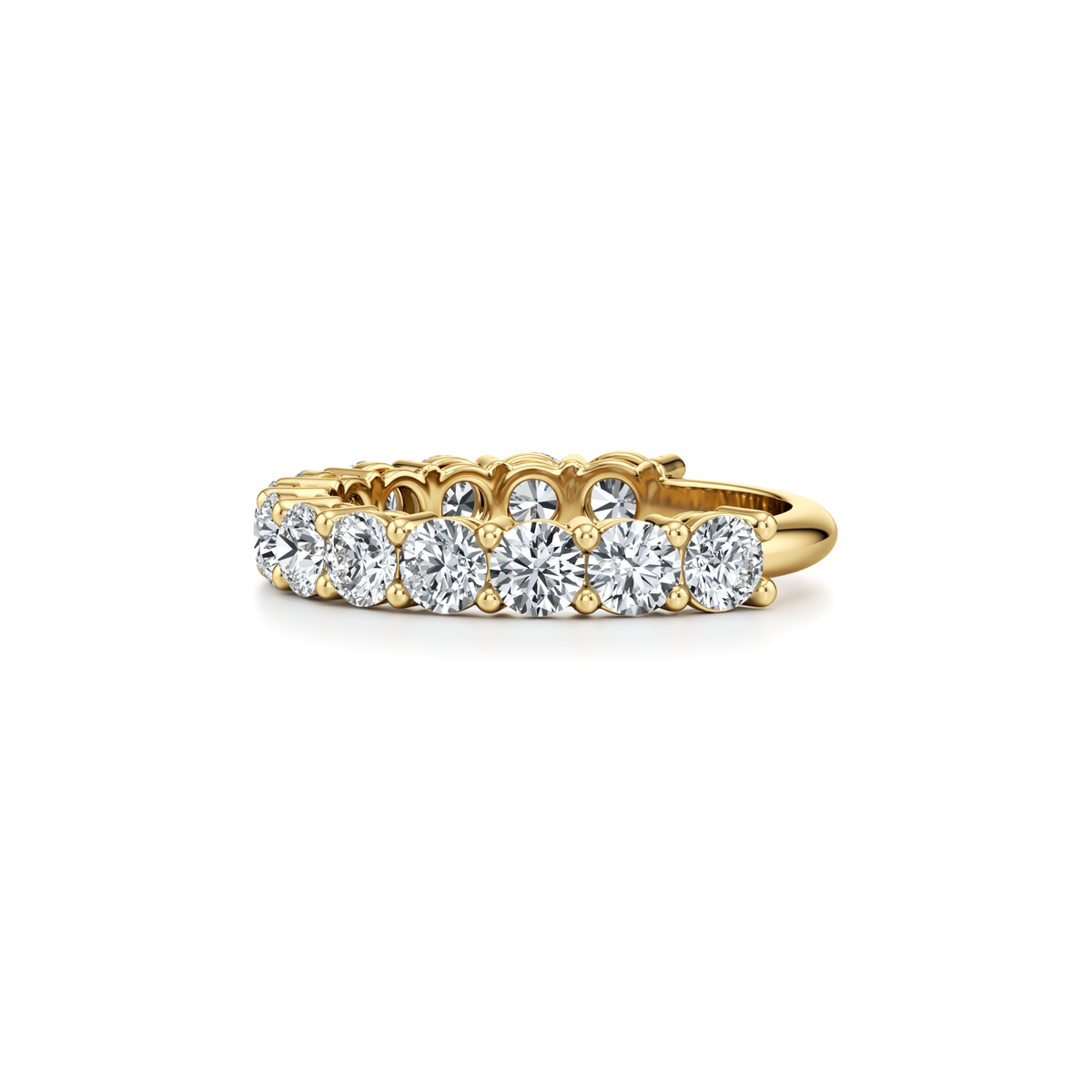 1.90 carat round brilliant lab grown diamond wedding ring with shared prong setting in 14K yellow gold