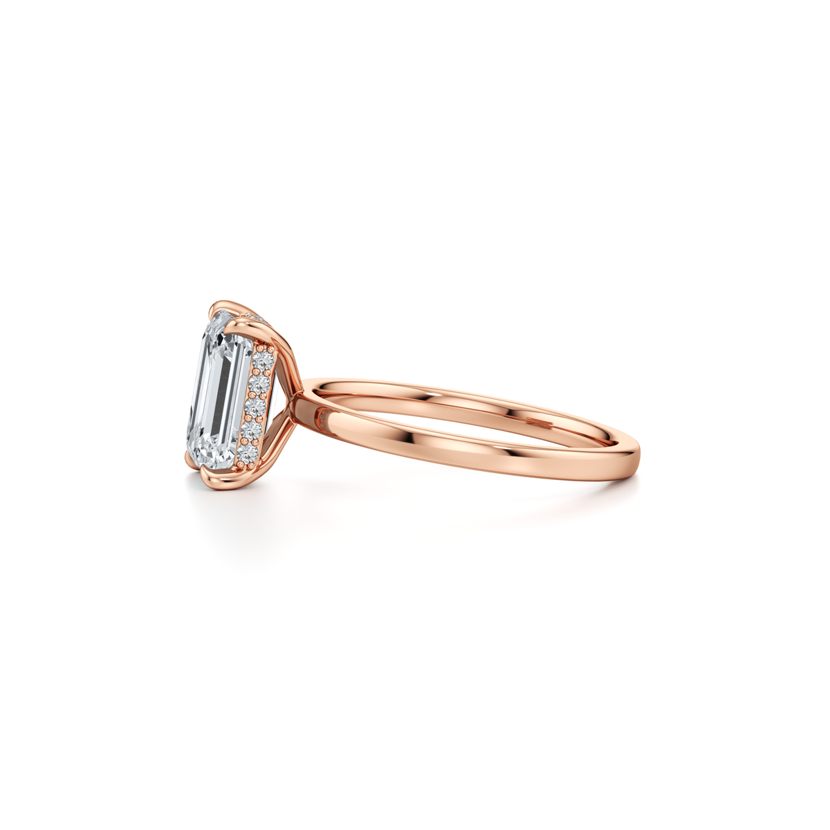 3.01 carat VVS2 emerald lab grown diamond solitaire ring in 14K rose gold, IGI certified