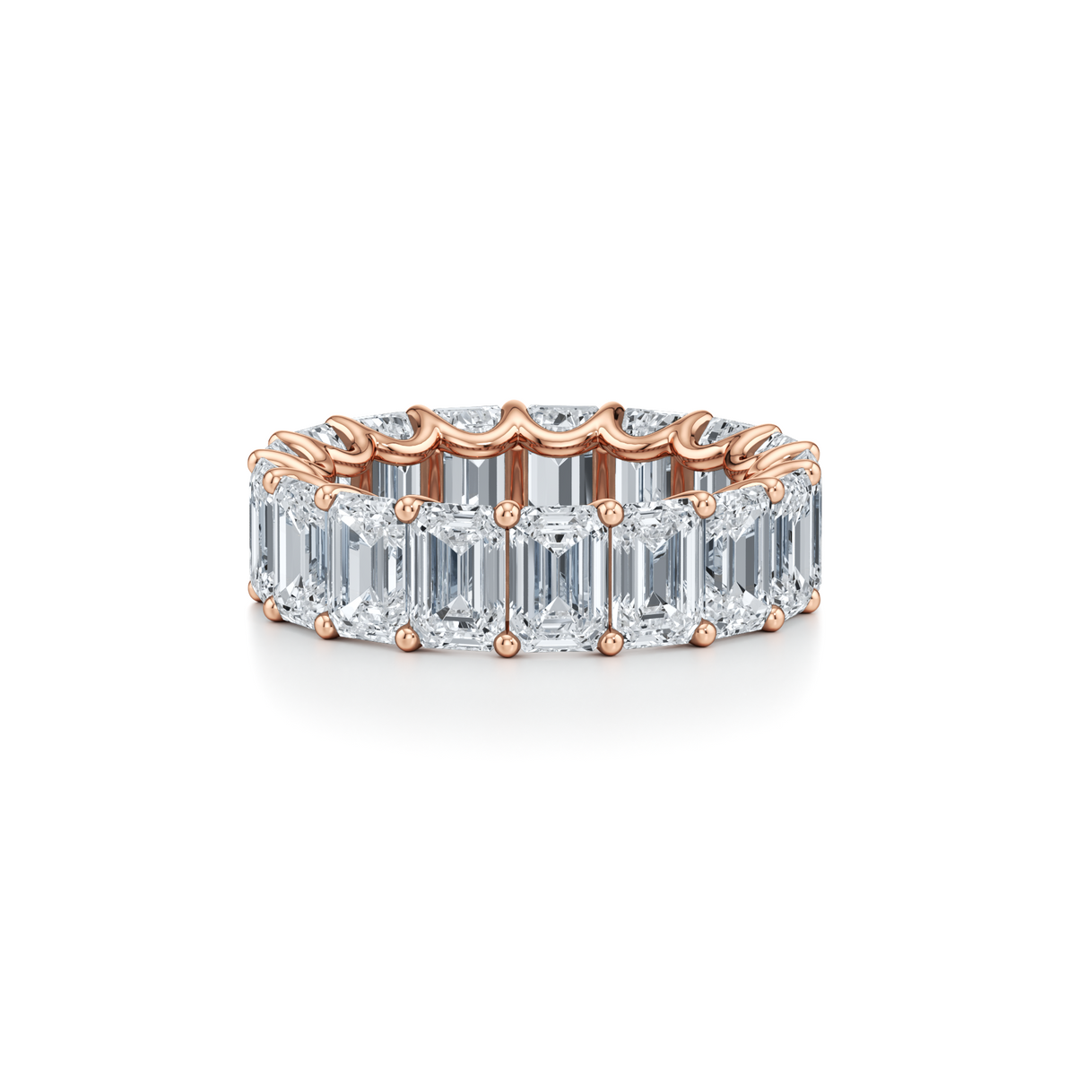 14 carat emerald cut lab grown diamond full eternity ring in 14K rose gold