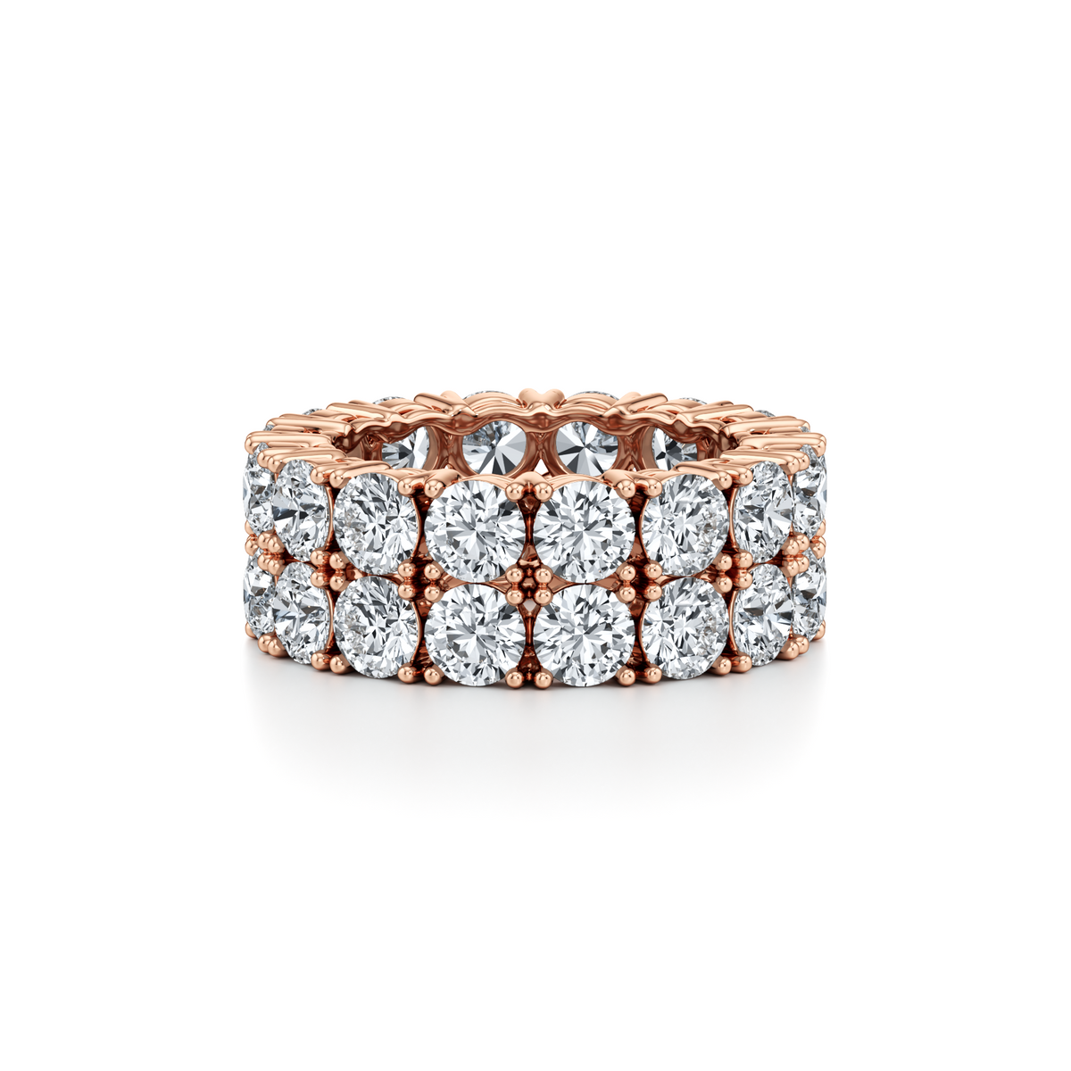 11 carat round lab grown diamond double row pavé men's eternity ring in 10K rose gold
