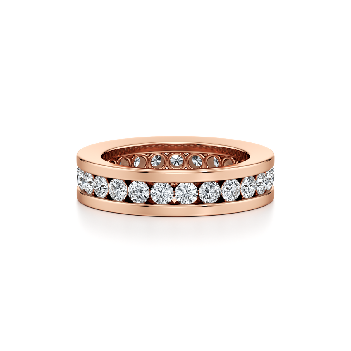 3 carat round lab grown diamond channel set full eternity ring in 14K rose gold